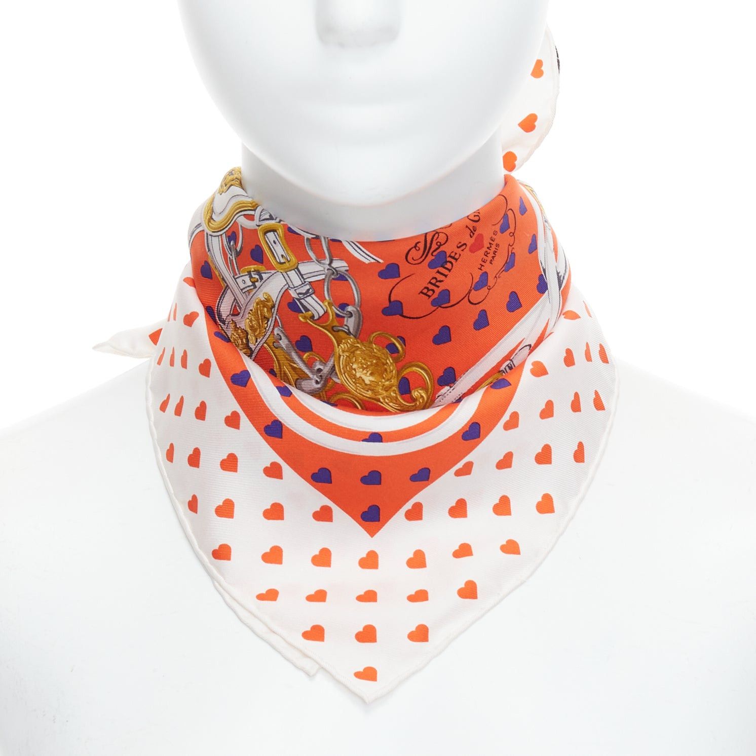 Hermes HERMES 2017 Bride de Gala 90 orange white heart barrcco small scarf Size ONE SIZE - 1 Thumbnail