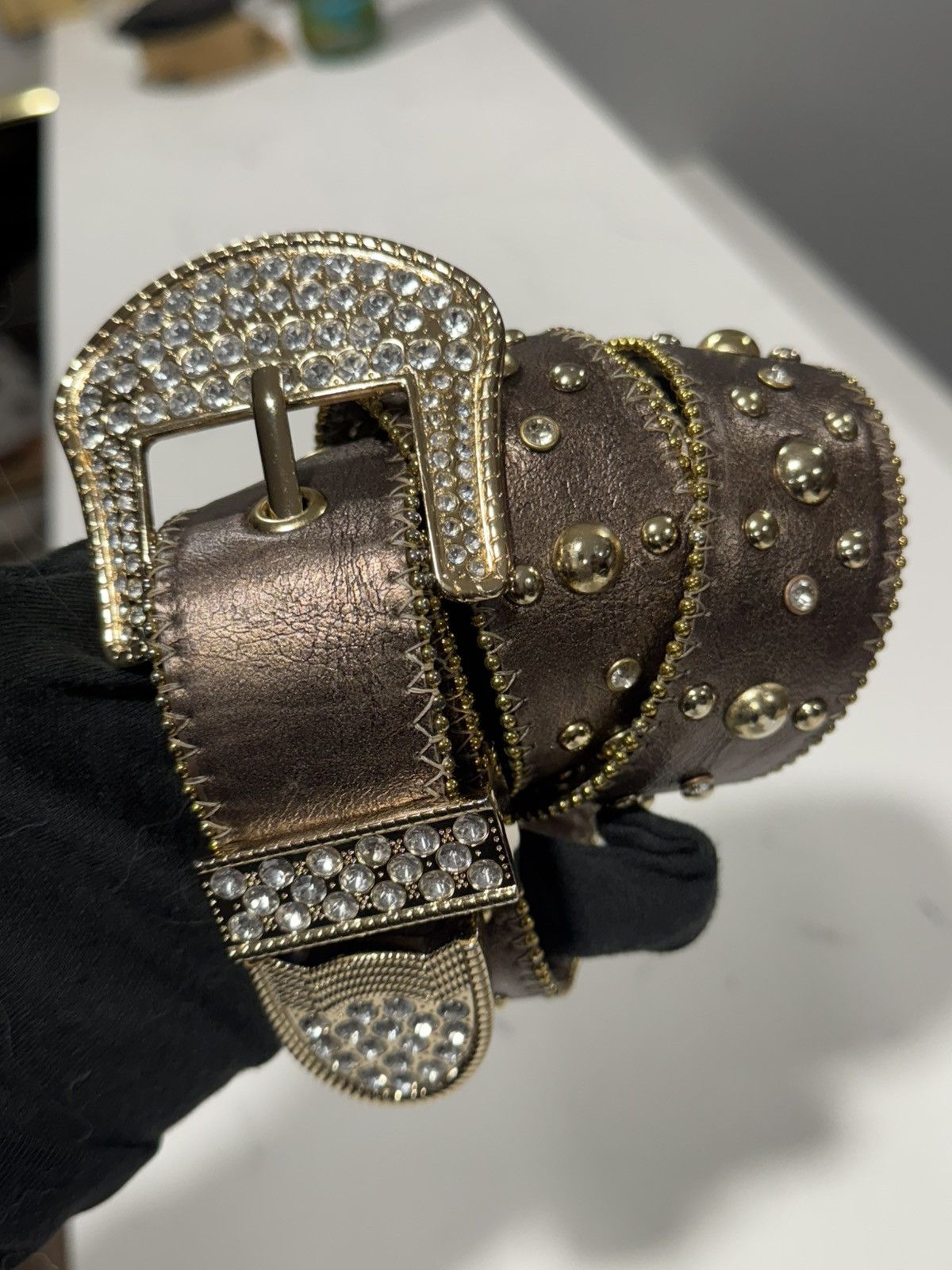 Vintage Vintage Kathy Van Zealand Rhinestone Cowboy Y2K Belt Size 32 - 7 Thumbnail
