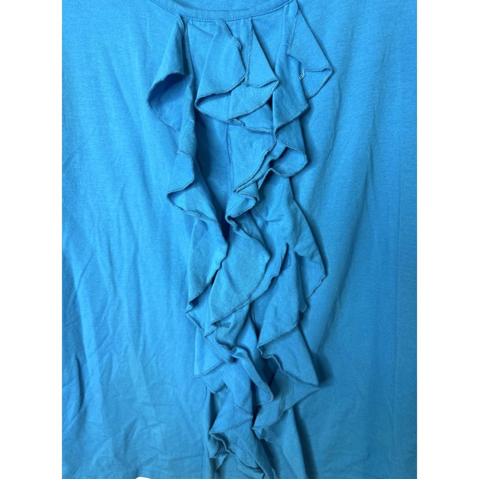 Vintage VINTAGE Grace Elements Top Shirt Womens Teal Lagoon Cowl Neck Ruffle Front Short Sleeve Medium Size M / US 6-8 / IT 42-44 - 2 Thumbnail