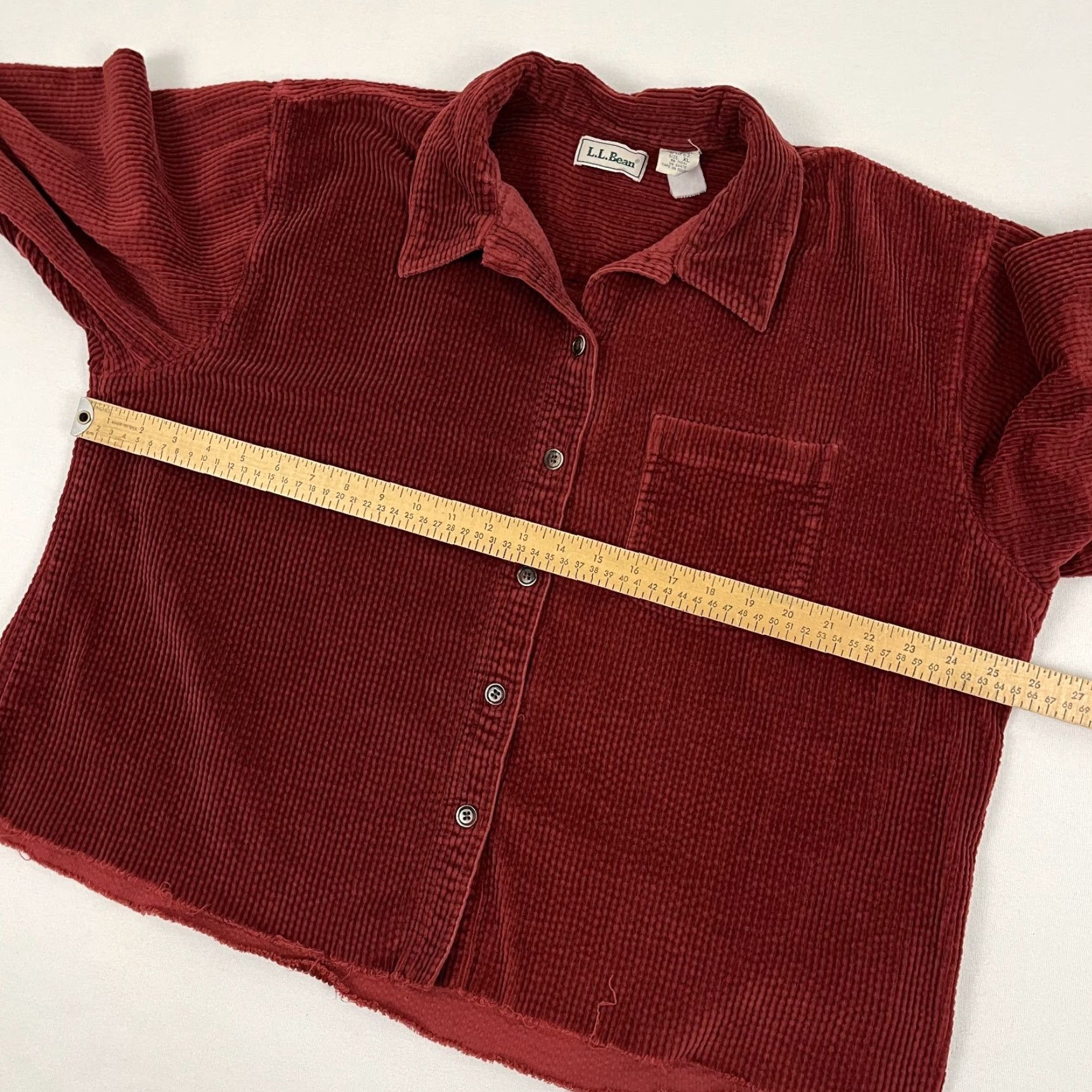 Vintage LL Bean Shirt Womens XL Crop Red Thick Corduroy Shacket Wide Whale Cabin Barn Size XL / US 12-14 / IT 48-50 - 4 Thumbnail