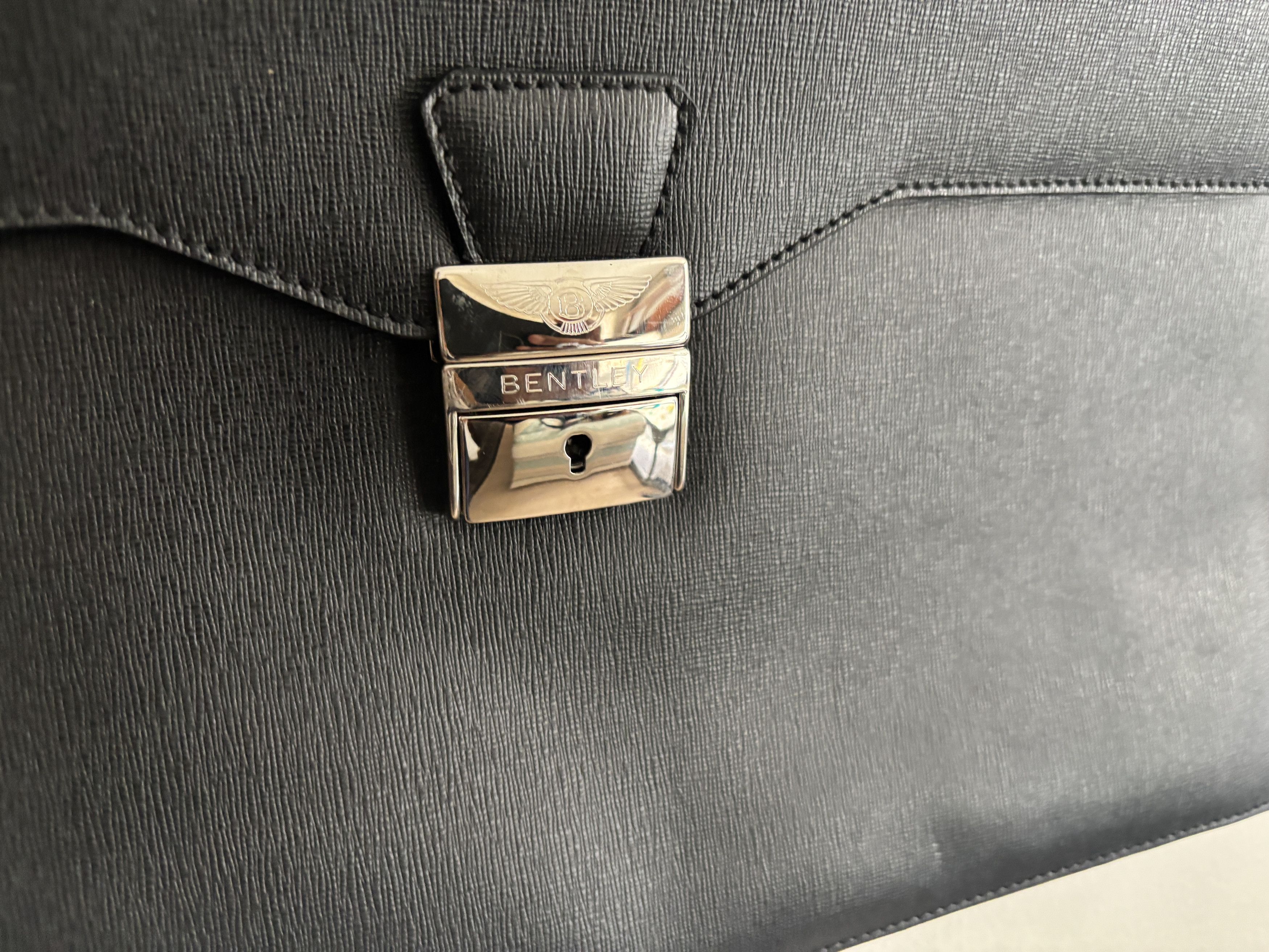 Bentley $925 Black Saffiano Leather Briefcase Attache | Silver Logo Size ONE SIZE - 3 Thumbnail