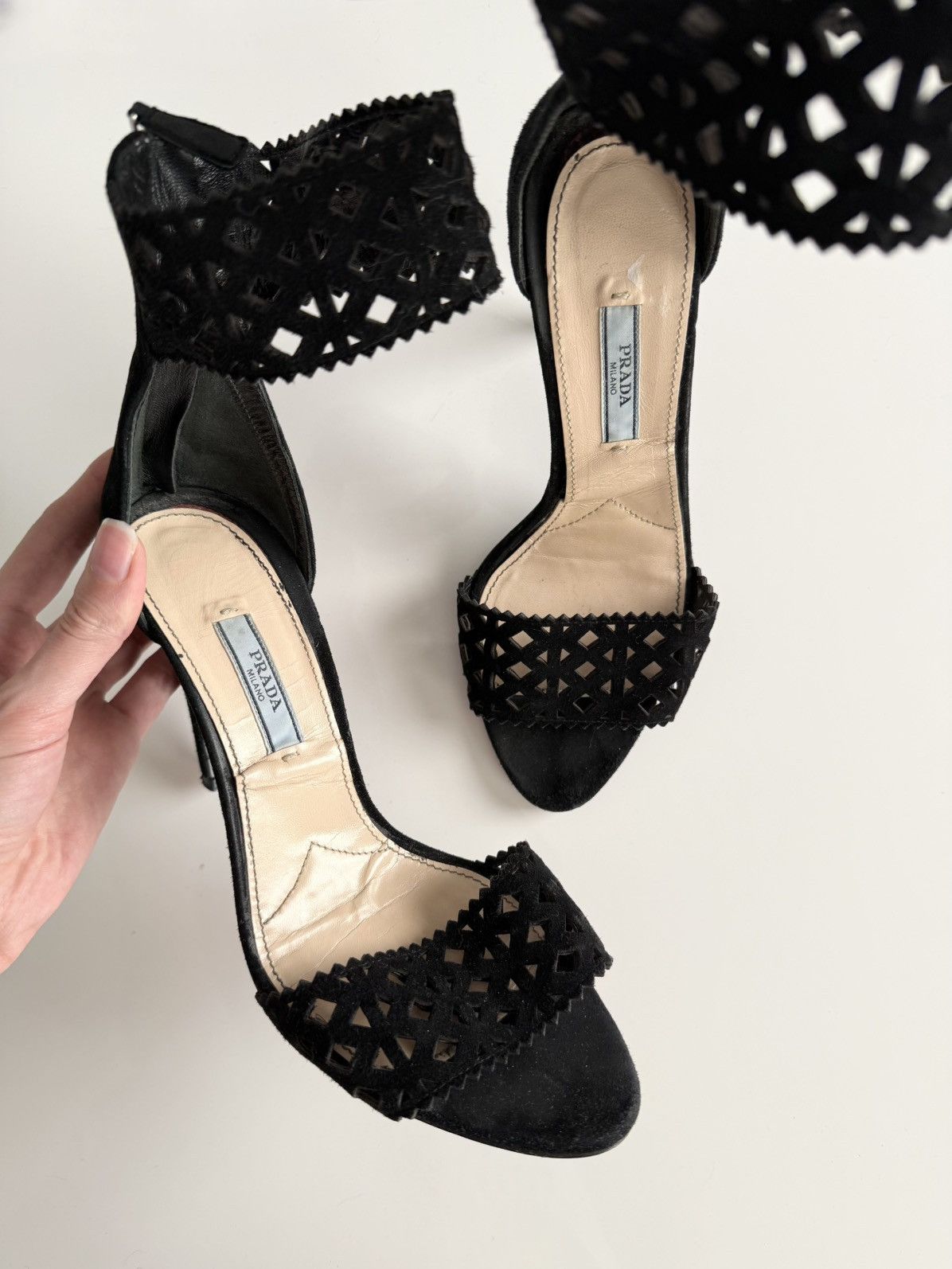 Prada Vintage Parda black suede open toe heels Size US 8 / IT 38 - 2 Thumbnail