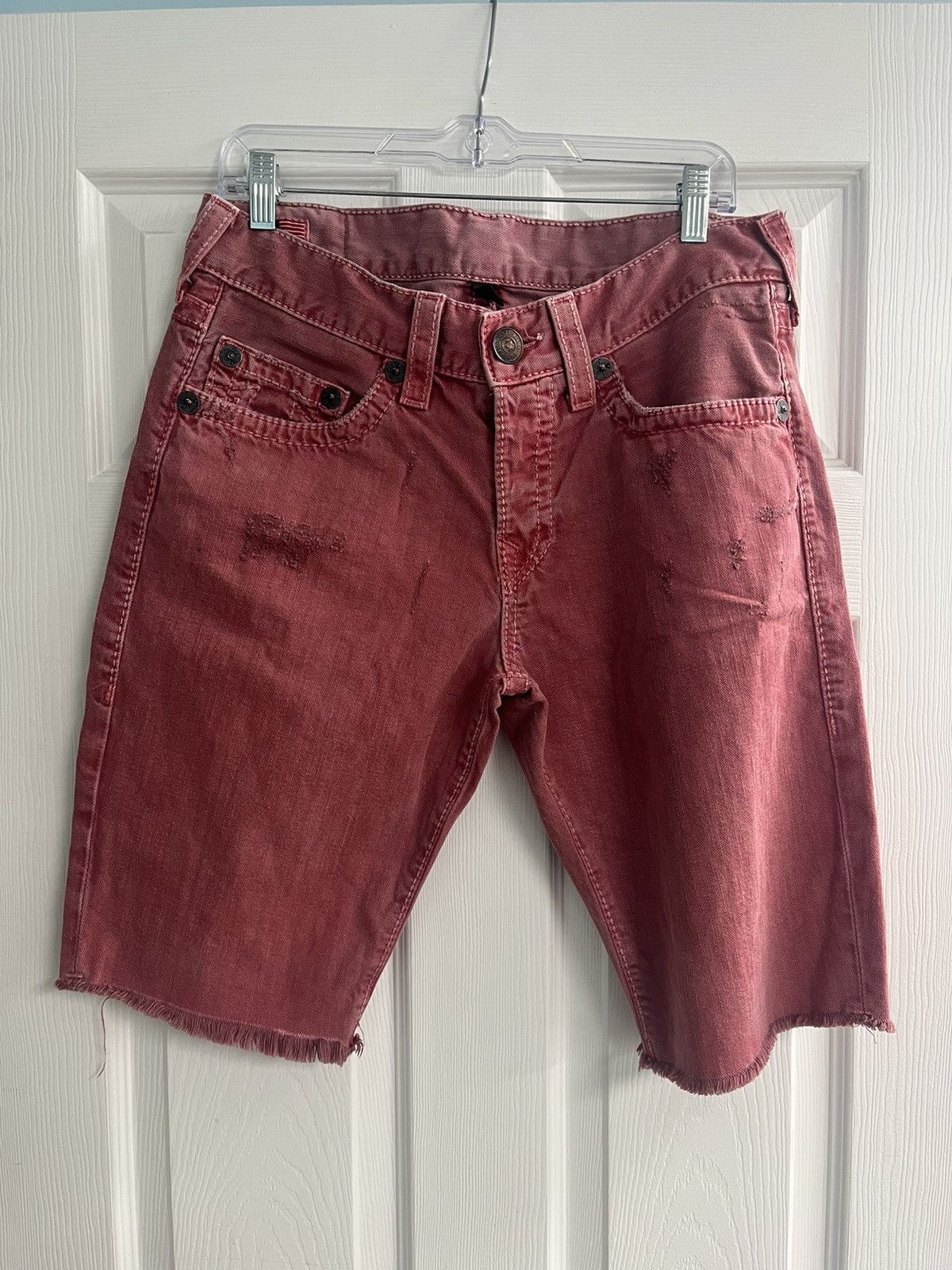 True Religion True Religion Faded Red Denim Jean Shorts Size US 32 / EU 48 - 1 Thumbnail