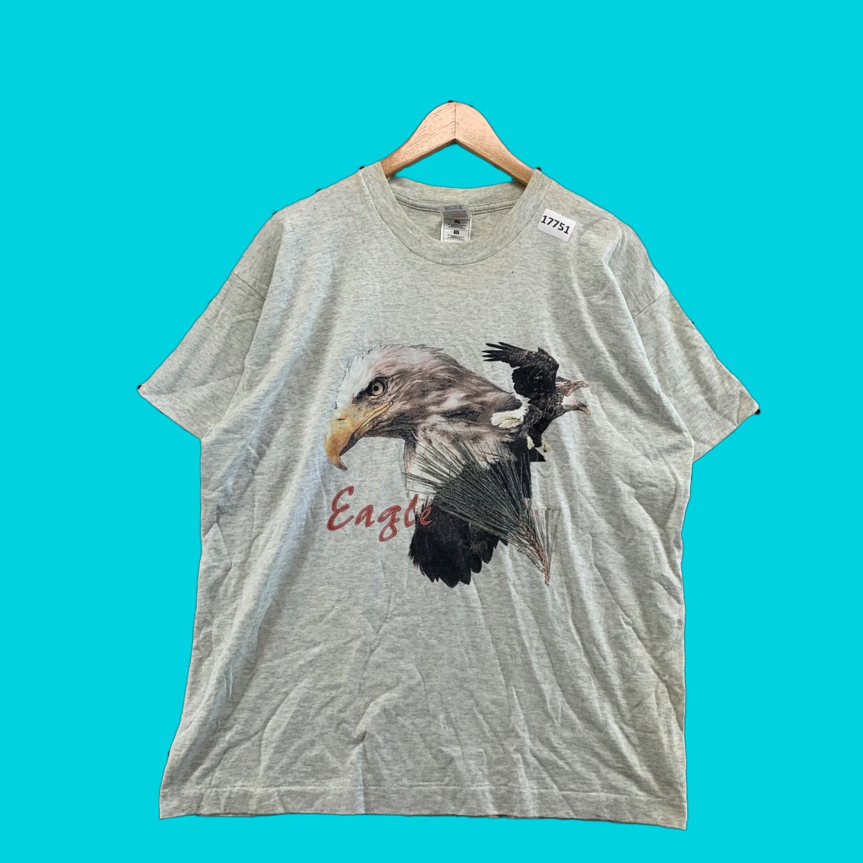 Fruit Of The Loom Vintage 90s Bald Eagle Shirt Adult XL Fits 23X28 Single Stitch Gray Short Sleeve Size US XL / EU 56 / 4 - 1 Thumbnail