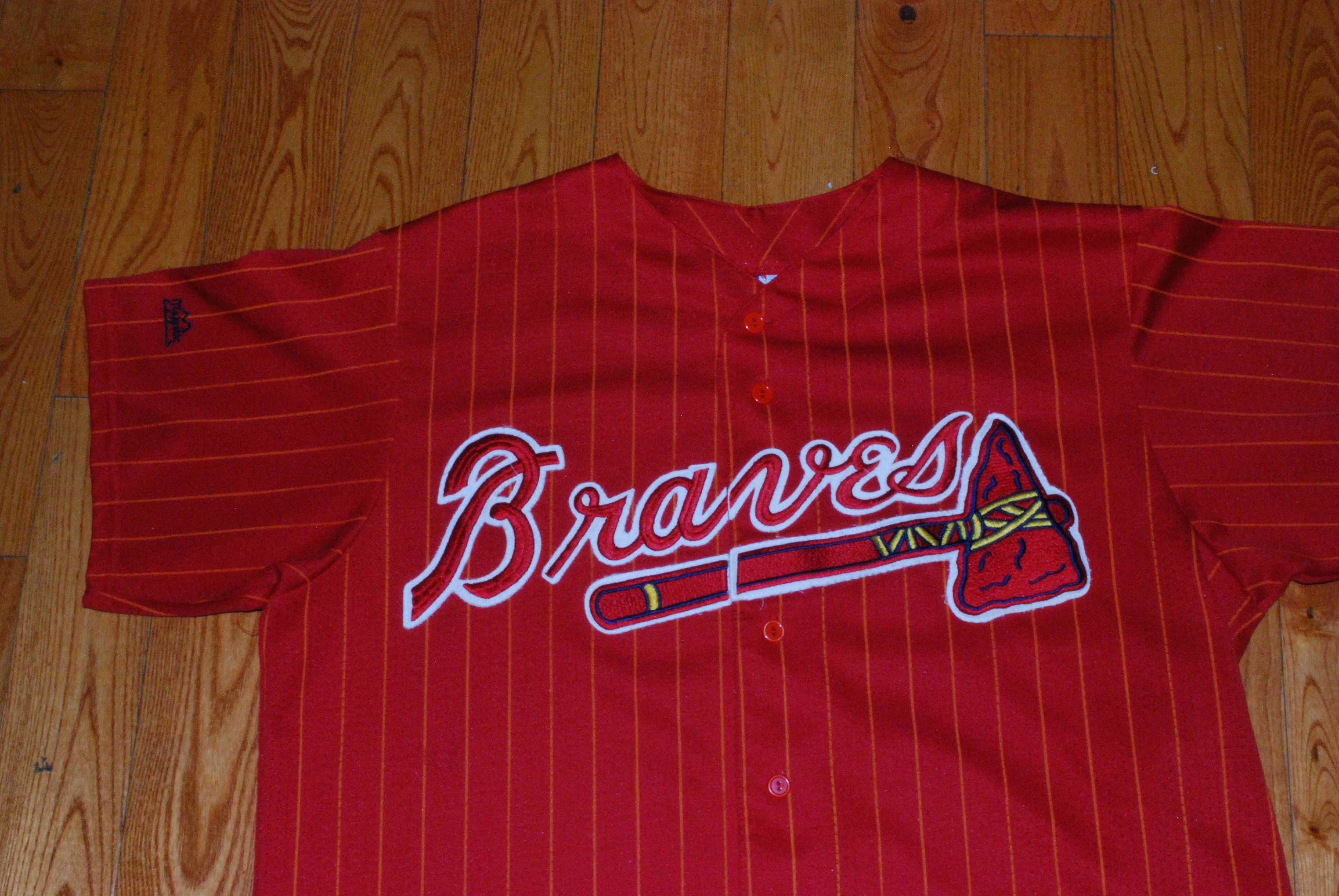 Majestic Vintage 90s Majestic Atlanta Braves Red Pinstripe MLB Jersey Size US XL / EU 56 / 4 - 2 Thumbnail