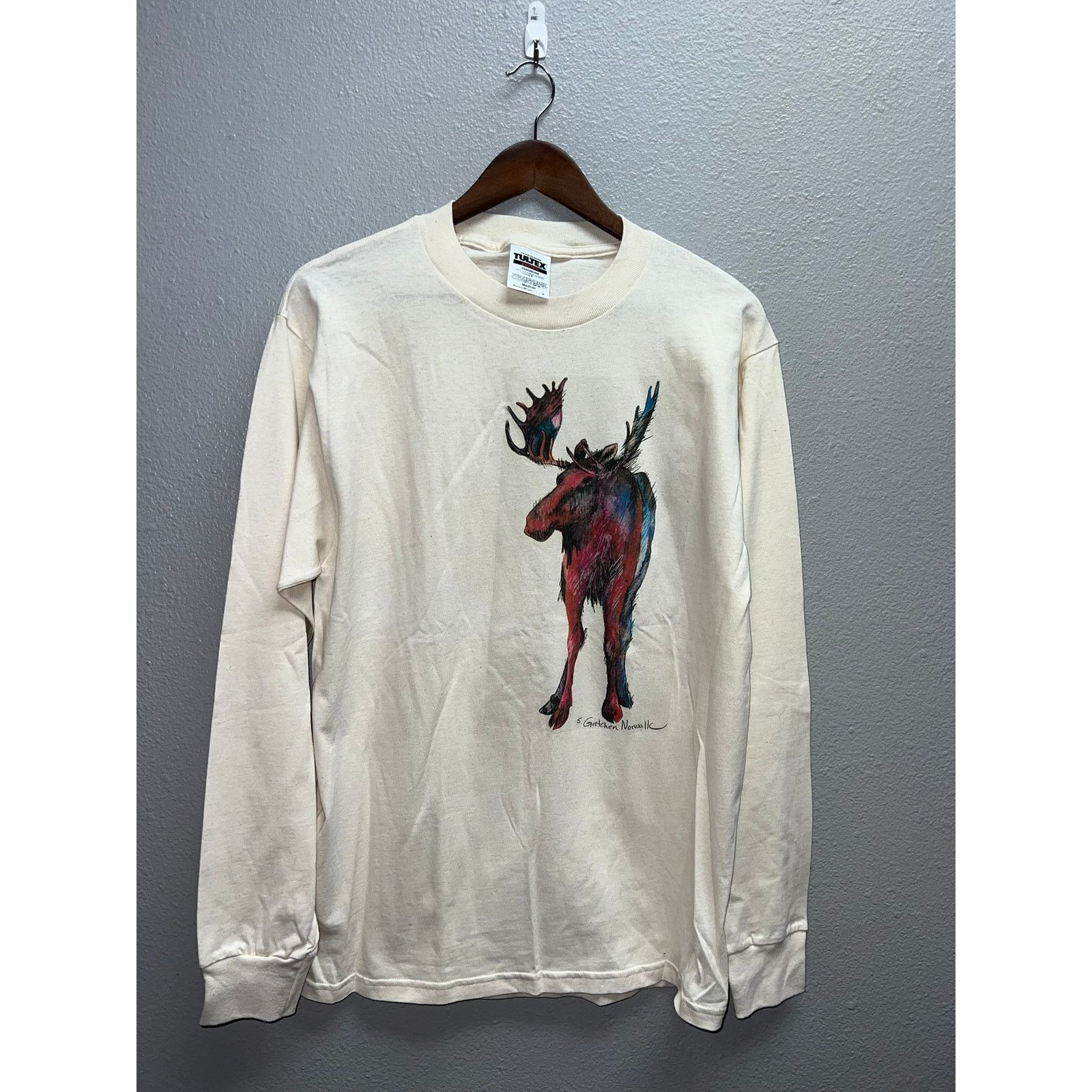 Tultex Vintage Moose Shirt Long Sleeve Art Artwork Animal Nature M Size US M / EU 48-50 / 2 - 1 Thumbnail