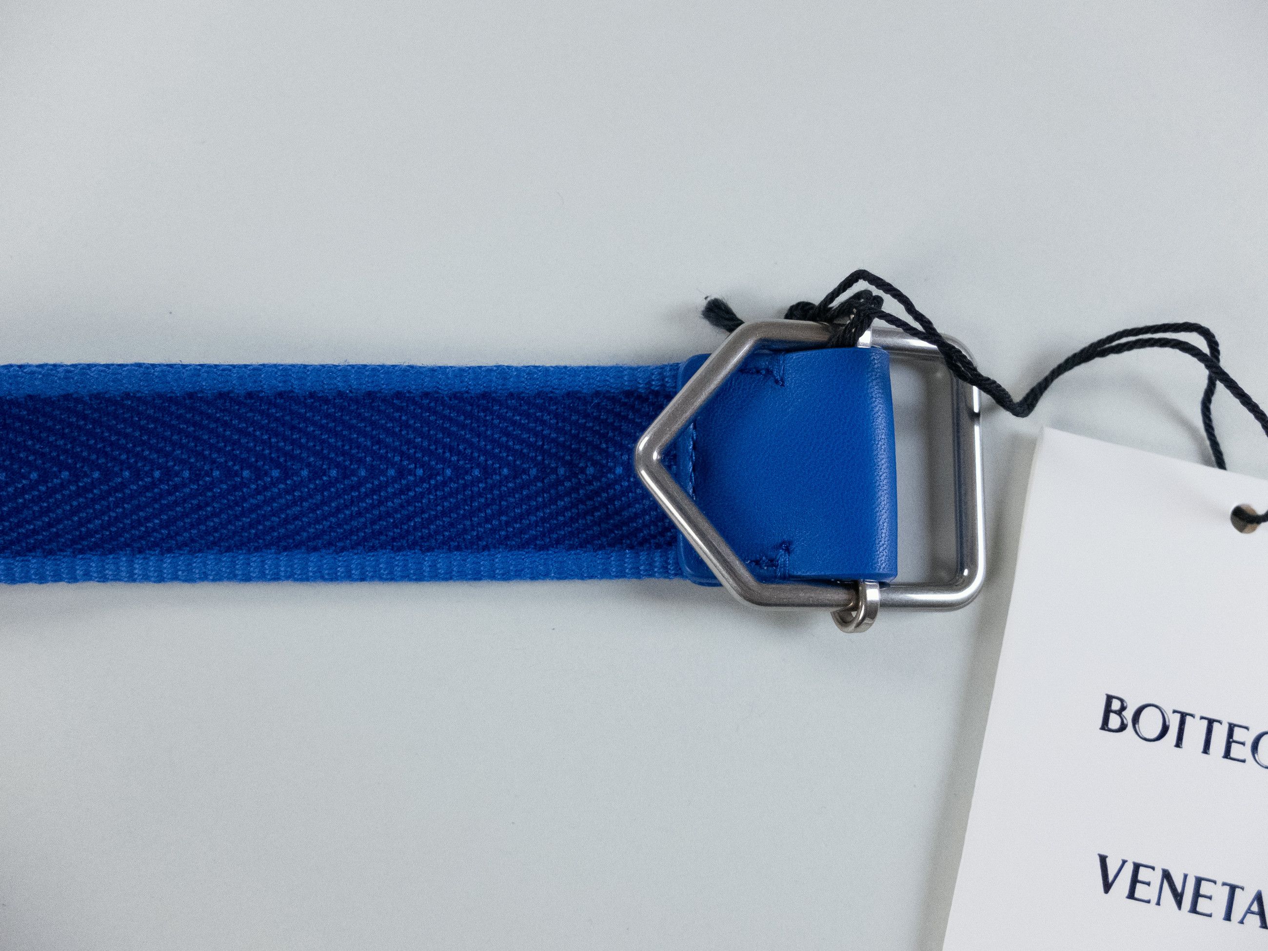 Bottega Veneta BOTTEGA VENETA cobalt blue webbing fabric & leather belt 90 Size 34 - 4 Thumbnail