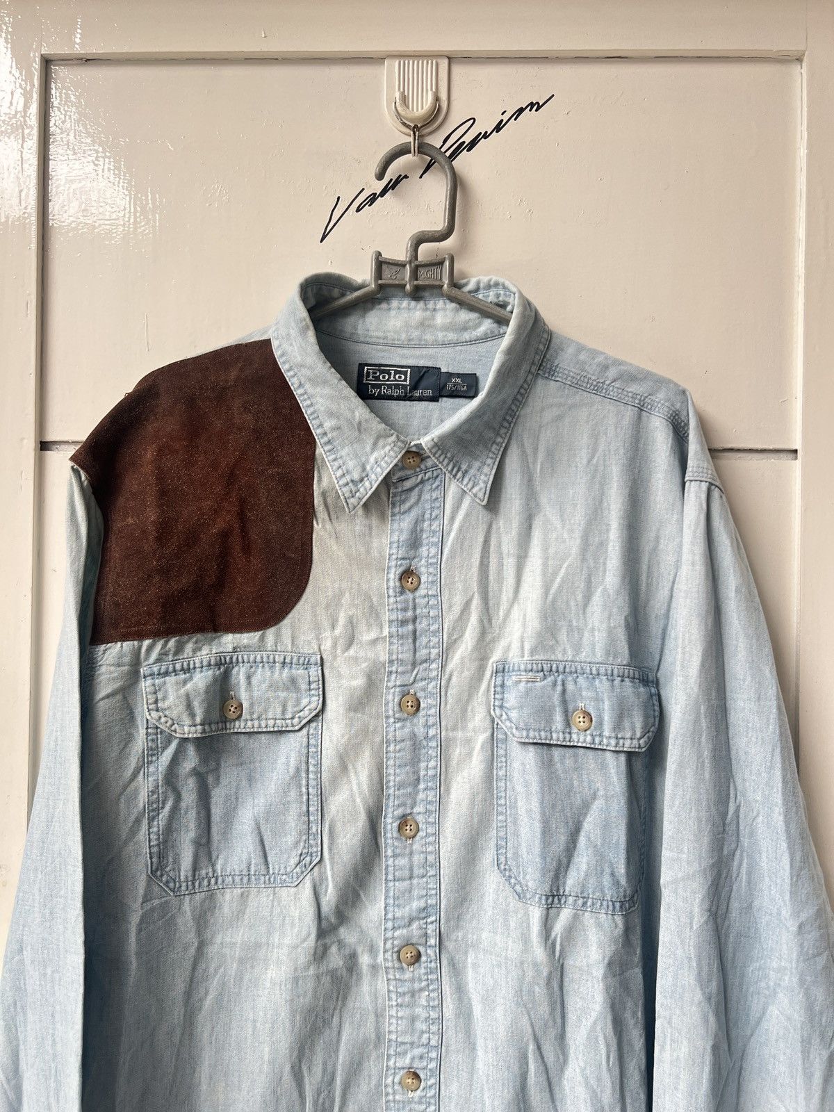 Polo Ralph Lauren POLO Ralph Laurent Leather Suede Chambray Shirt Size US XXL / EU 58 / 5 - 2 Thumbnail