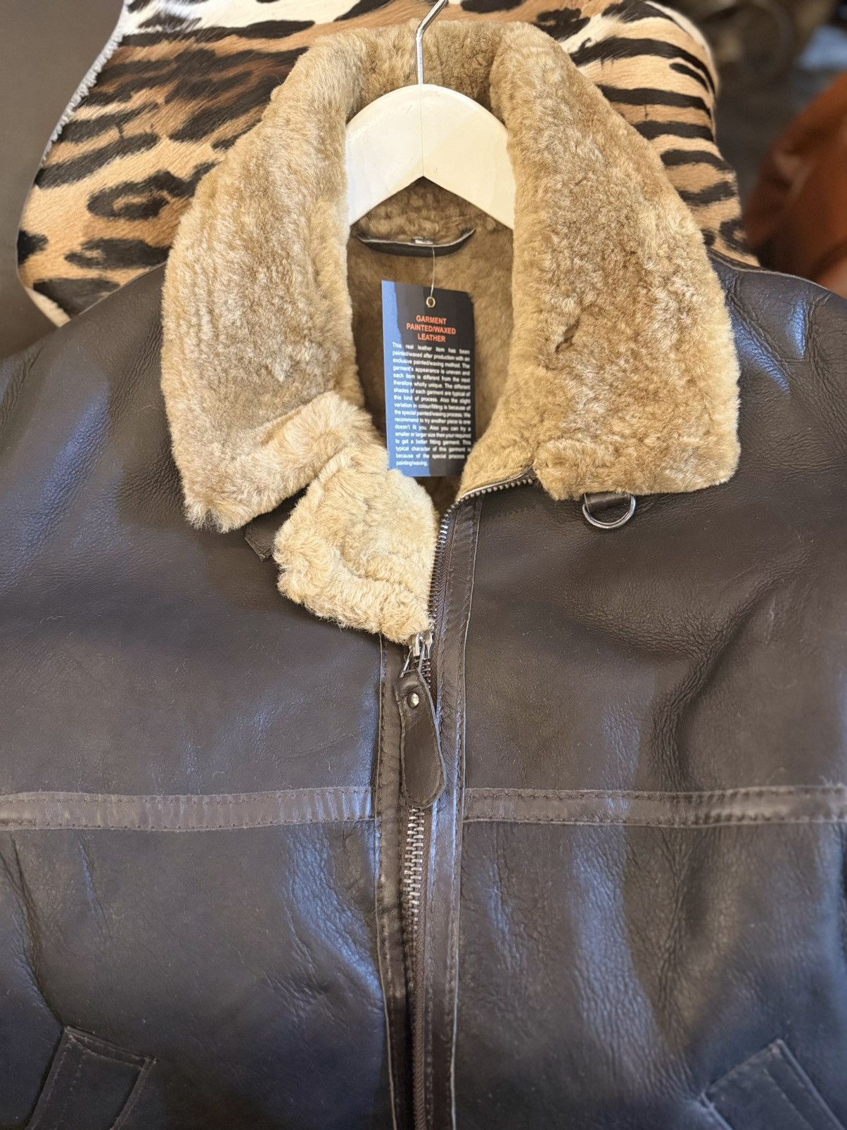 Other Vintage Shearling Aviator Leather Jacket – Genuine Sheepskin Size US XL / EU 56 / 4 - 4 Thumbnail