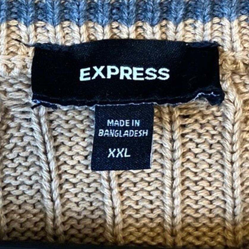 Express Express Mens Sweater Cable Knit Crew Neck Long Sleeve Pullover 2XL Brown Size US XXL / EU 58 / 5 - 4 Thumbnail