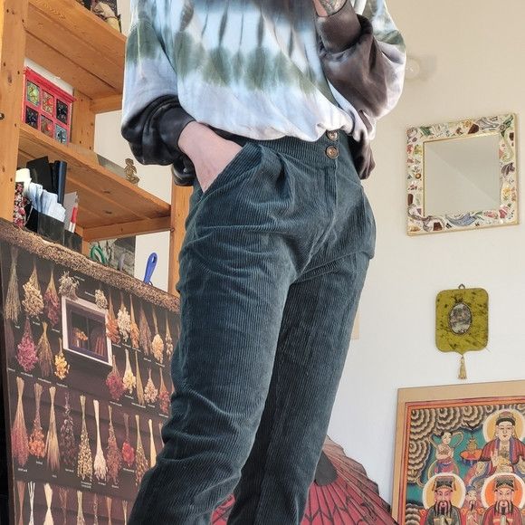 Other Allison Wonderland Green High Waist Corduroy Pants - Size 2 Size 26" / US 2 / IT 38 - 2 Thumbnail
