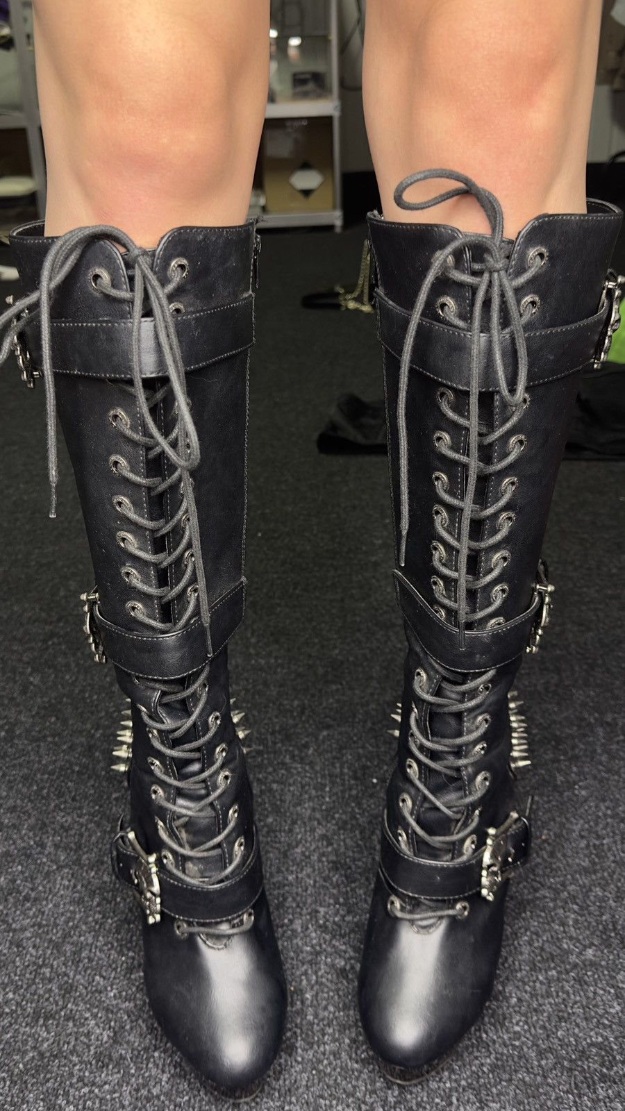 Demonia Cult Demonia Muerto Gothic Spiked Platform Boots Knee High Black Size US 10 / IT 40 - 15 Thumbnail