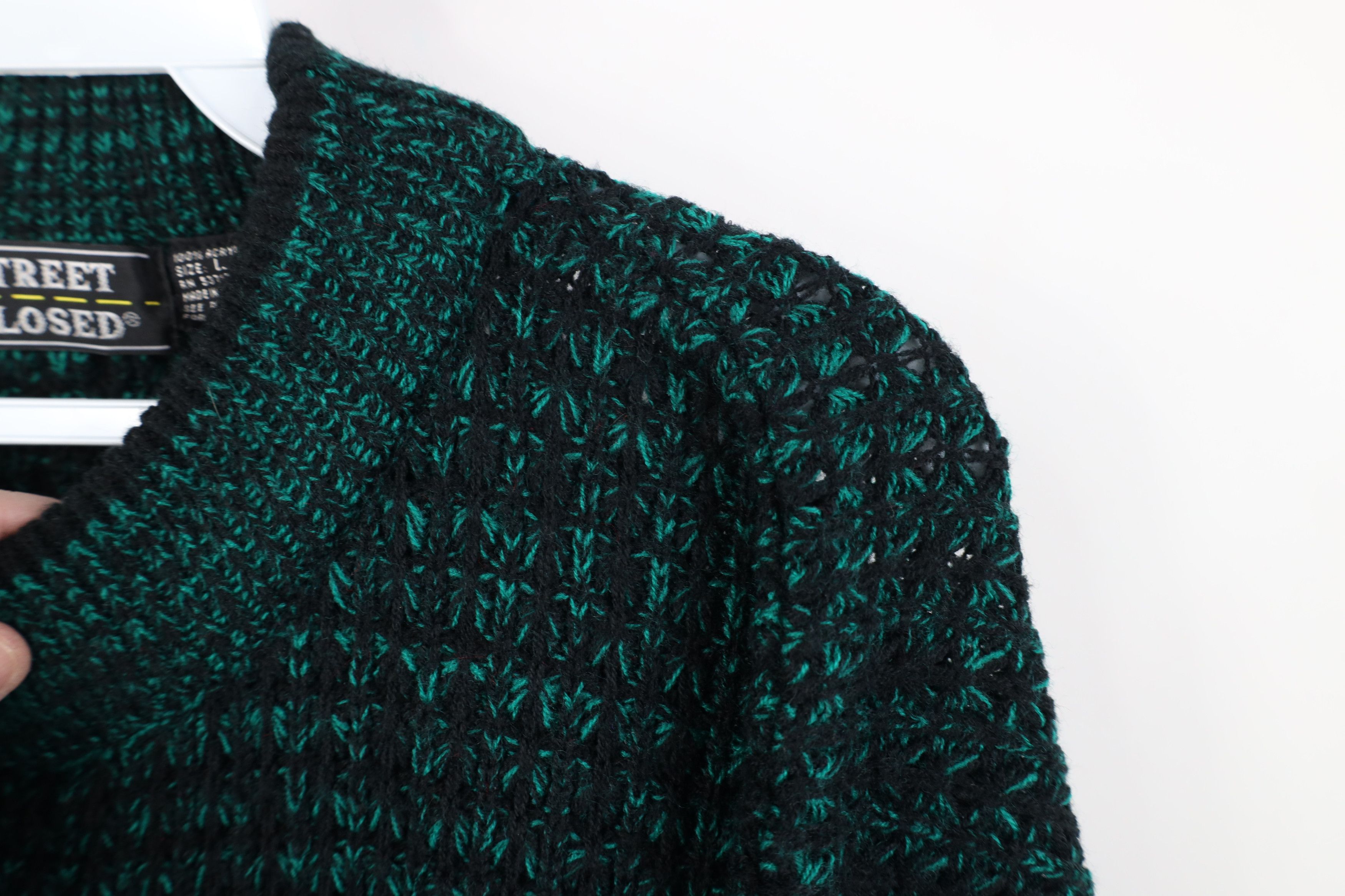 Vintage Vintage 90s Streetwear Ribbed Knit Crewneck Sweater Green Size US L / EU 52-54 / 3 - 5 Thumbnail