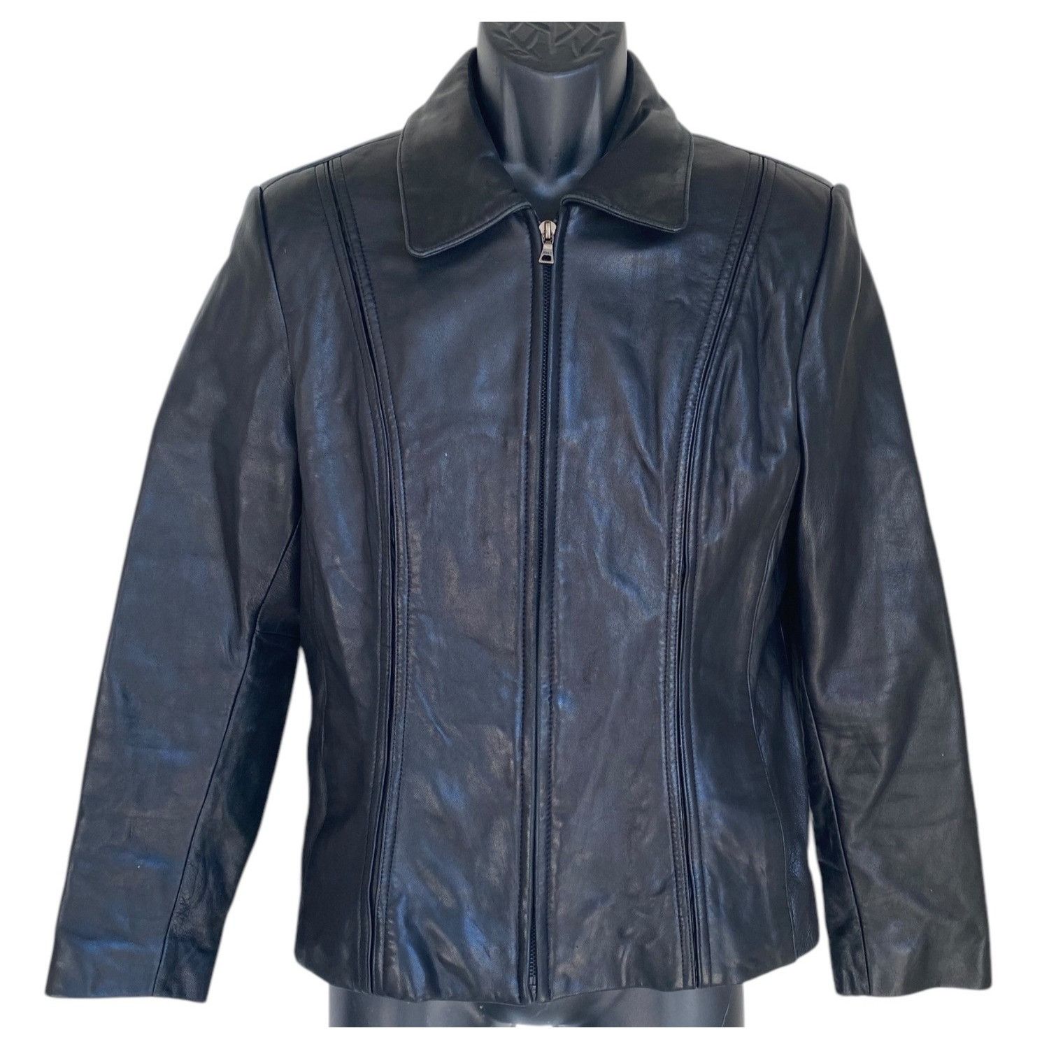 Jones New York Womens Jones New York Black Leather Jacket Coat Size M / US 6-8 / IT 42-44 - 1 Thumbnail