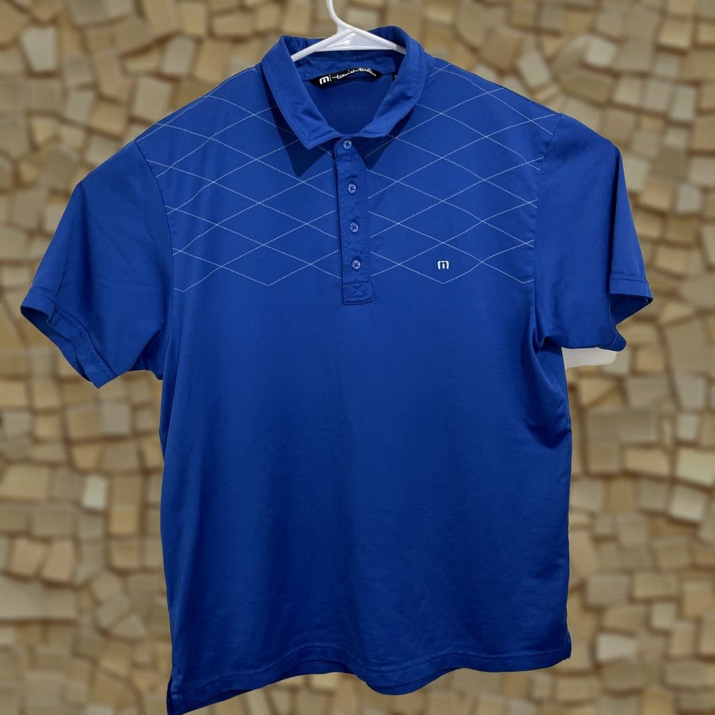 TravisMathew Travis Matthew Polo Shirt XL Men Short Sleeve Knit Striped Blue Logo Embroidered Button Collared Golf Shirt Size US XL / EU 56 / 4 - 1 Thumbnail