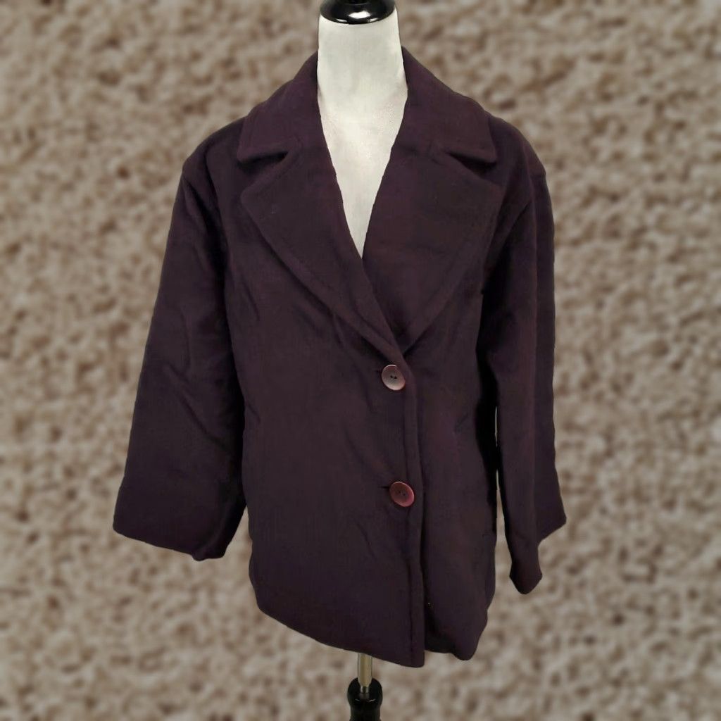J. Jill J Jill Pea Coat Womens Small Wool Blend Wine Plum Purple Two Button Jacket Lined Size S / US 4 / IT 40 - 1 Thumbnail