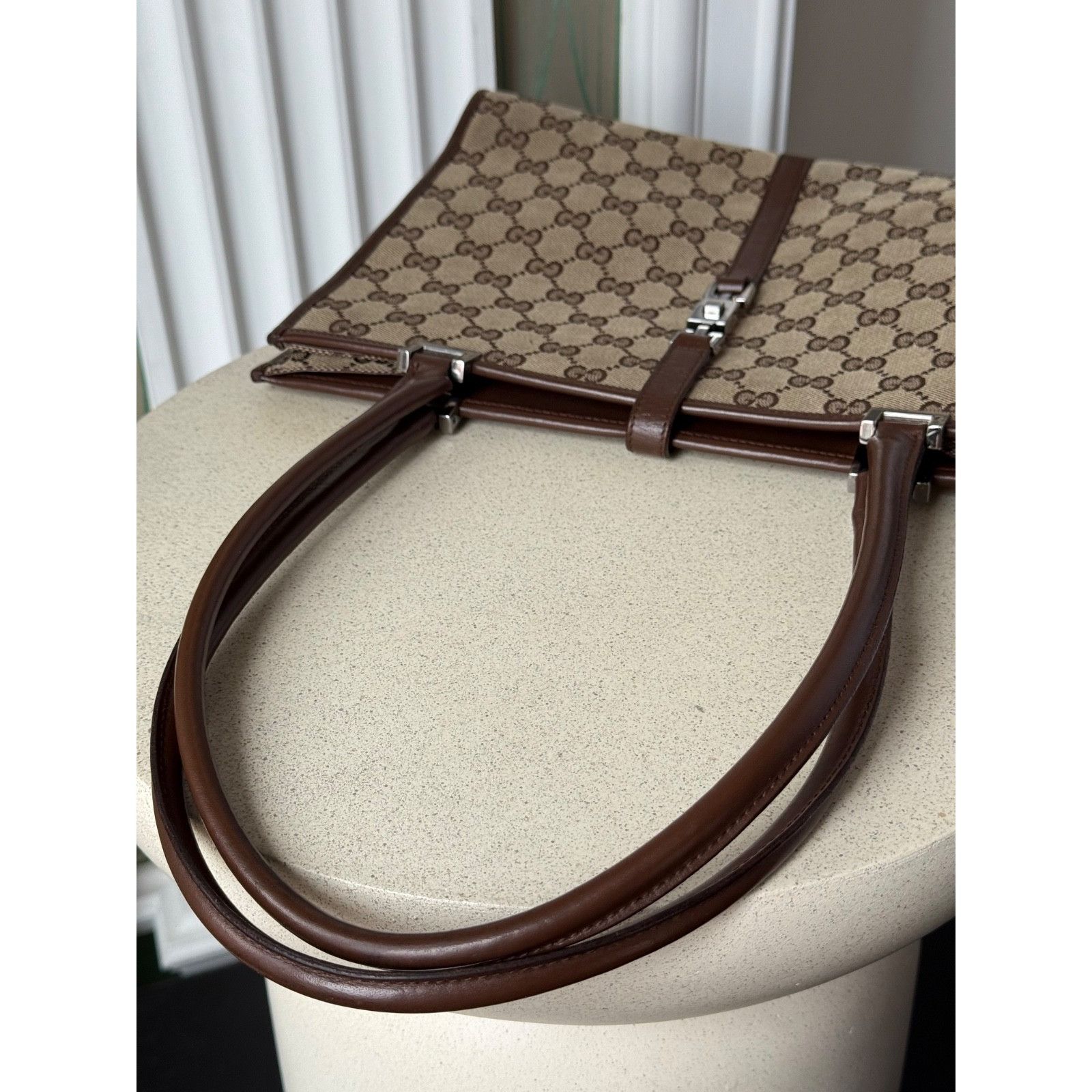 Gucci Gucci Monogram Jackie Canvas Beige Brown Shoulder Bag Size ONE SIZE - 10 Thumbnail