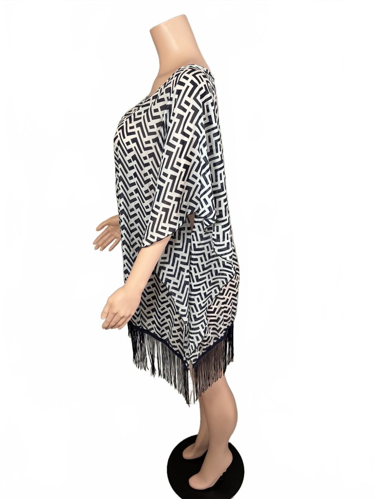 Other Navy Blue Boho Festival Beach/Swim Fringe Cover-Up Dress. Size ONE SIZE - 4 Thumbnail