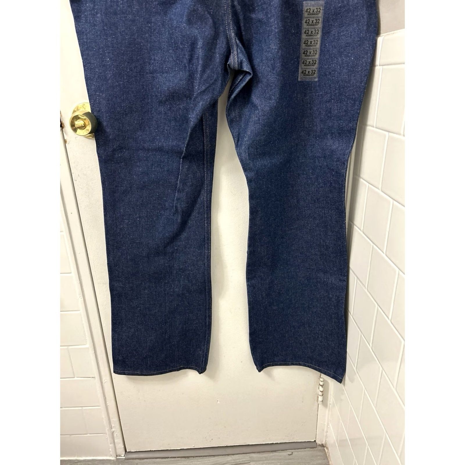 Vintage VTG Roebucks Jeans Mens 42x32 Dark Blue Made In USA Boot Cut NWT Denim YKK 5-Pocket USA Logo Roebucks Wool? Size US 42 / EU 58 - 3 Thumbnail
