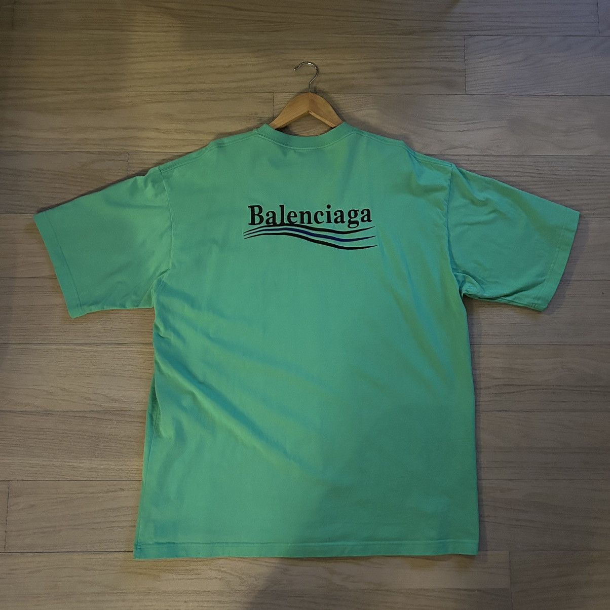 image of Balenciaga Inverted Logo On Green T Shirt, Men's (Size XL)