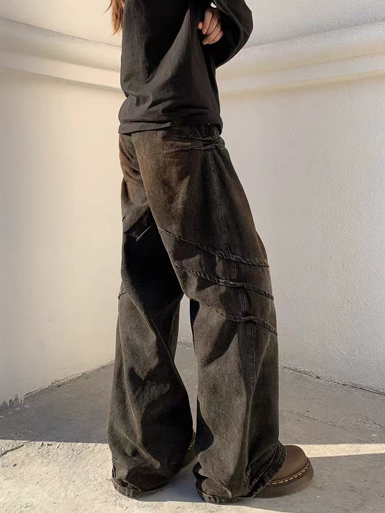 Japanese Brand × Jean Retro street style scratched straight wide leg jeans Size US 34 / EU 50 - 2 Thumbnail