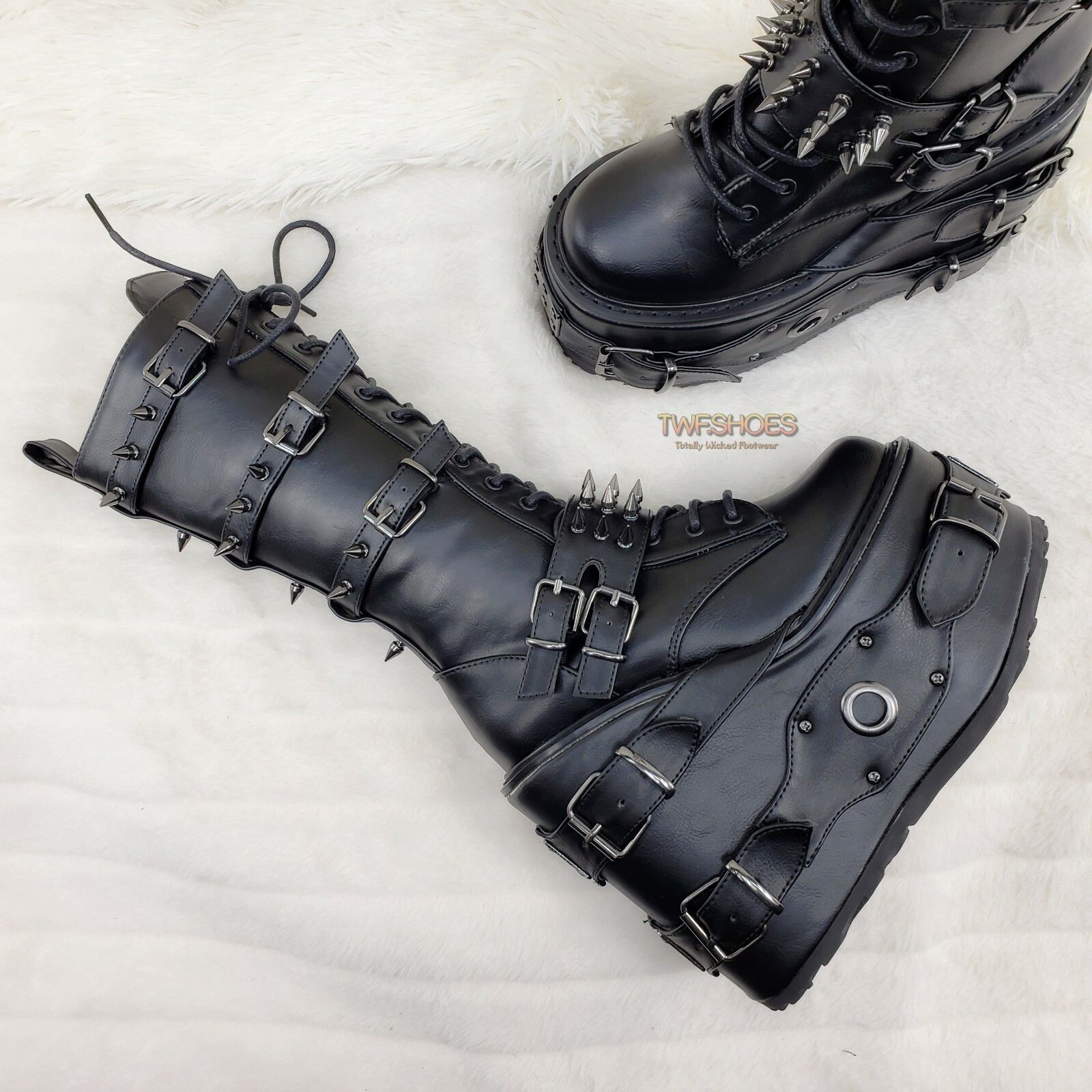 Demonia Cult DEMONIA Swing 327 Black Knee Boot 5.5" Platform Studs & Spik Size US 10 / IT 40 - 3 Thumbnail
