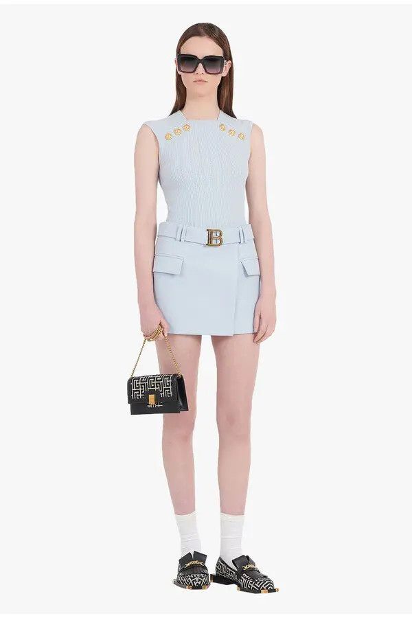 Balmain o1y0625 Mini Skirt in Light Blue Size 27" / US 4 / IT 40 - 2 Thumbnail