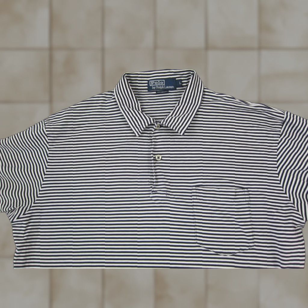 Ralph Lauren VINTAGE Ralph Lauren Polo Shirt Mens L White Blue Pony Soft Cotton Striped Casual Logo 80s 90s Golf Mens Size US L / EU 52-54 / 3 - 1 Thumbnail