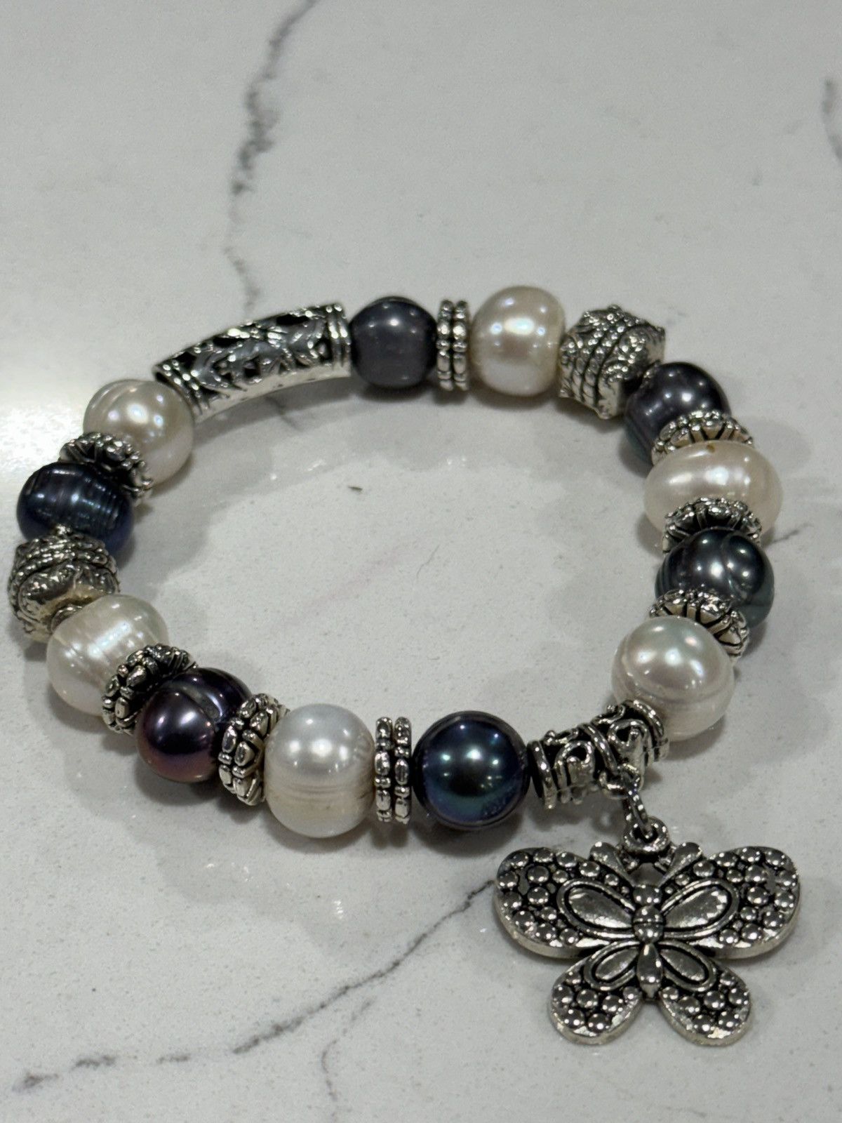 Jewelry Freshwater Pearl Bracelet Butterfly Charm Mixed Pearl Size ONE SIZE - 5 Thumbnail