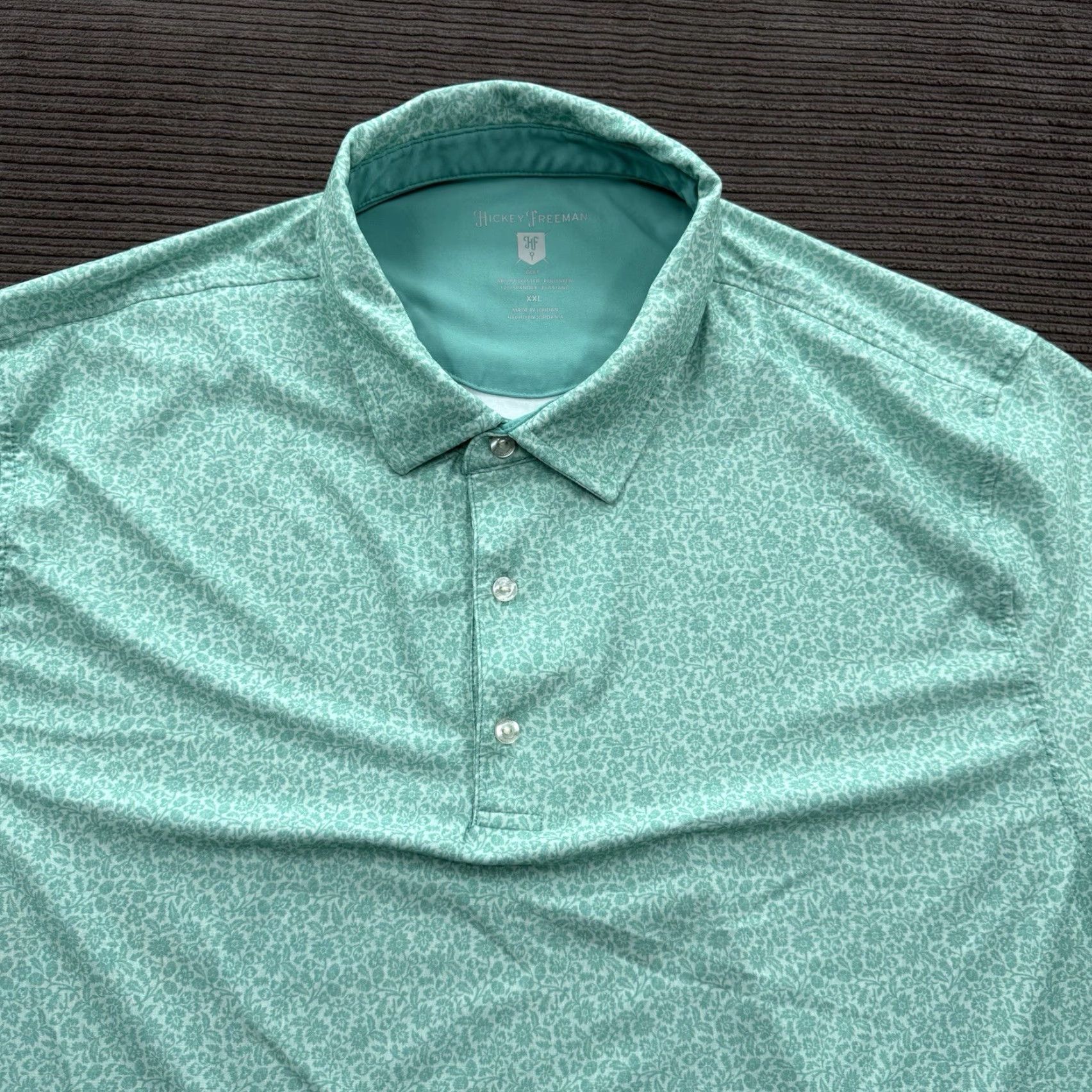 Vintage Hickey Freeman Polo Shirt Men 2XL Green Floral Polyester Golfing Polo Short Sleeve Logo Breathable Casual Activewear Shirt Mens Size US XXL / EU 58 / 5 - 8 Thumbnail