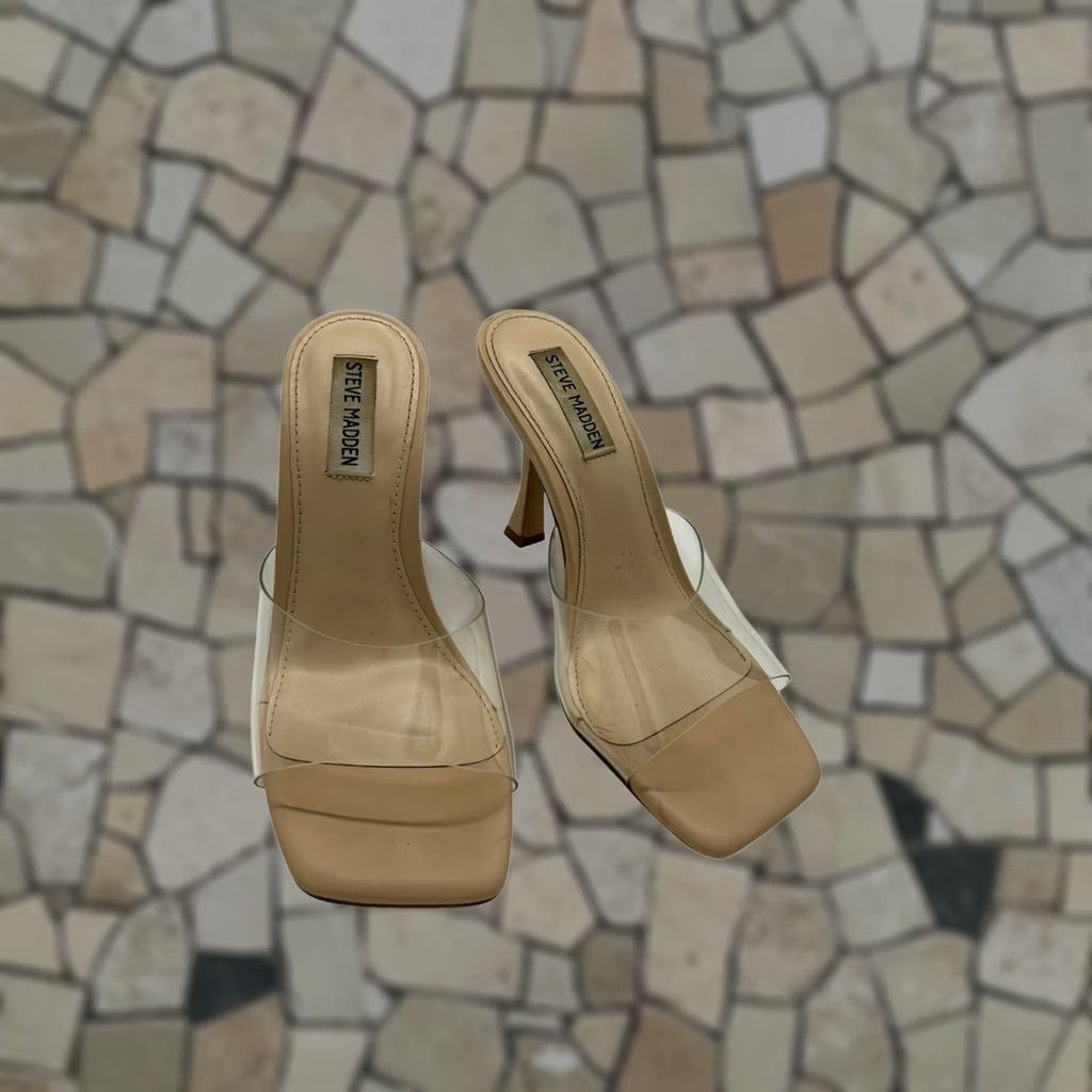 Steve Madden Steve Madden Sandals Square Toe Beige Clear Strap 3" Heels Womens 7M Strappy Fashion Shoes Size US 7 / IT 37 - 1 Thumbnail