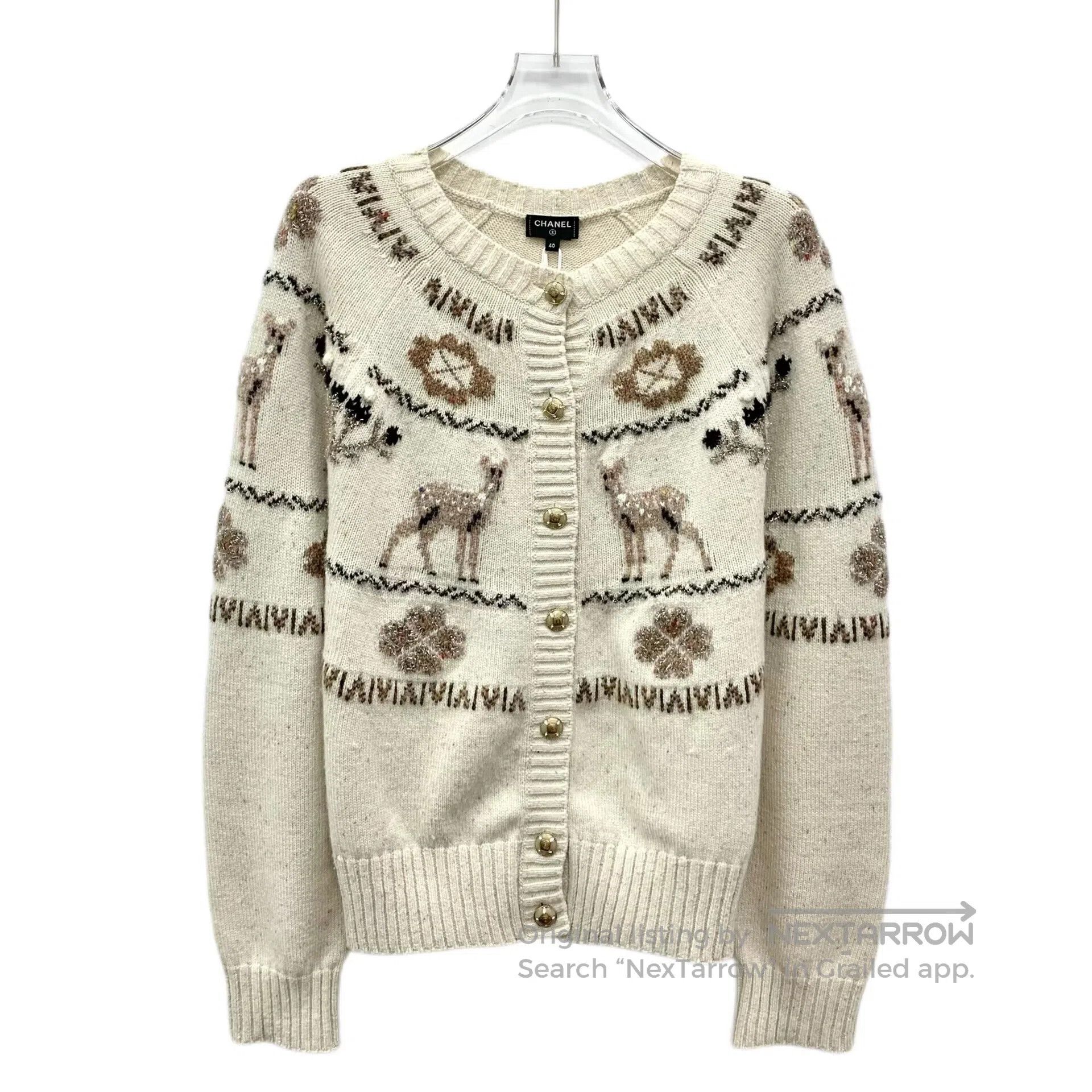 Chanel Chanel Beige Deer Snowflake Inlay Cashmere Round Neck Sing Size S / US 4 / IT 40 - 1 Thumbnail