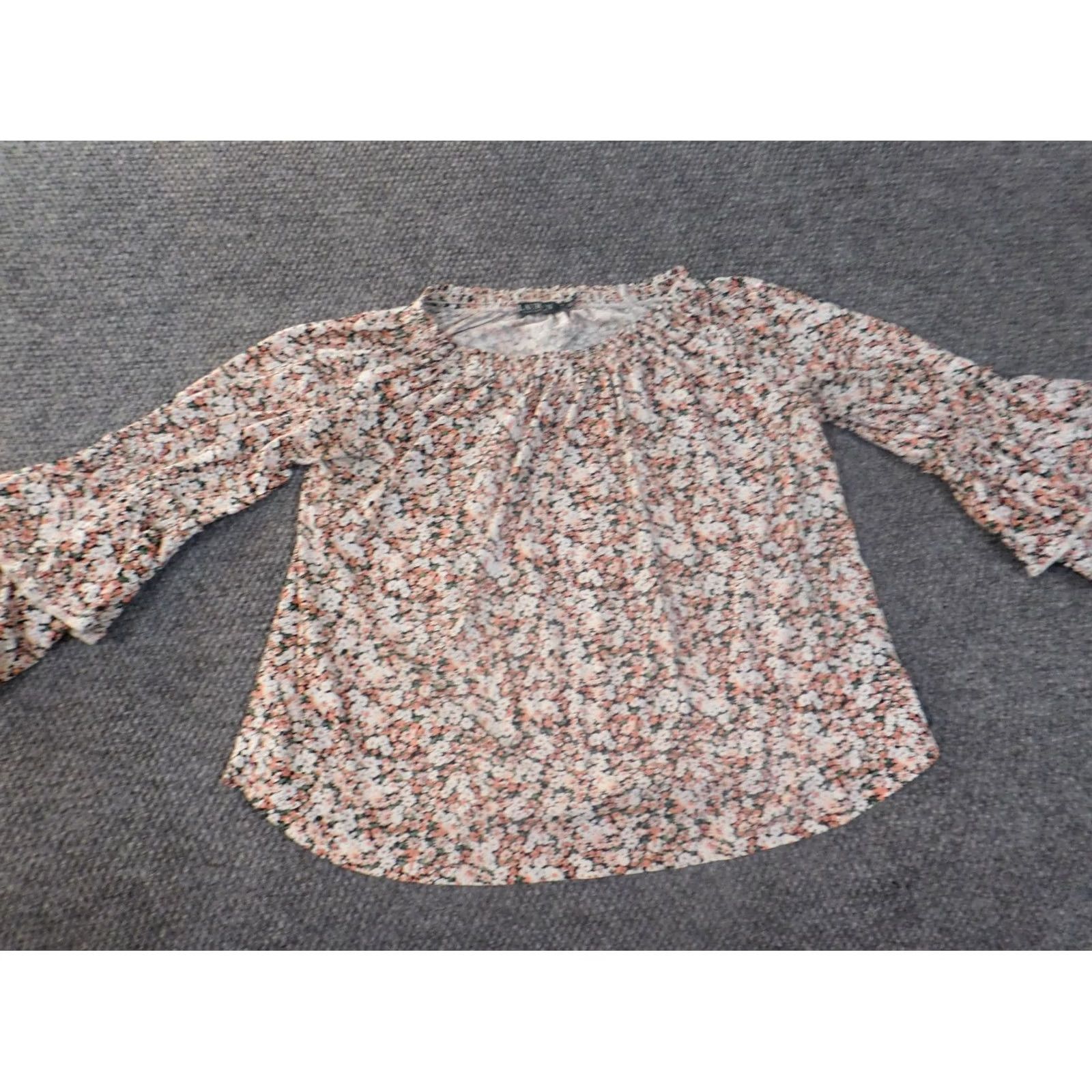 Ralph Lauren Lauren Ralph Lauren Blouse Shirt Women L Pink Floral Knit Cotton Bell Sleeve Crew Neck Zipper All Seasons Size L / US 10 / IT 46 - 2 Thumbnail