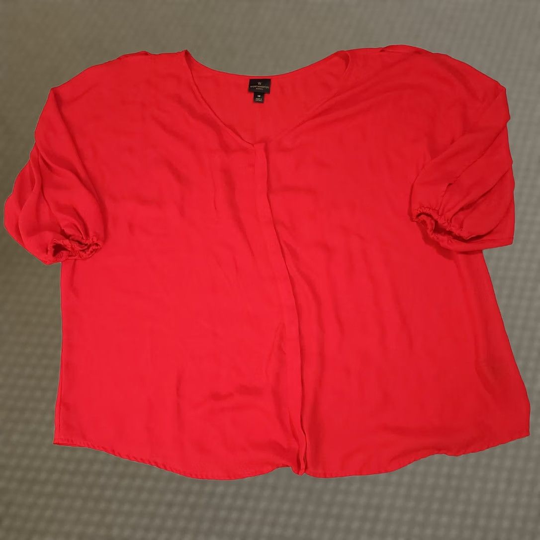 Worthington Worthington Button Up Shirt Womens 1X Plus Red Polyester 3/4 Balloon Sleeve Size XL / US 12-14 / IT 48-50 - 1 Thumbnail