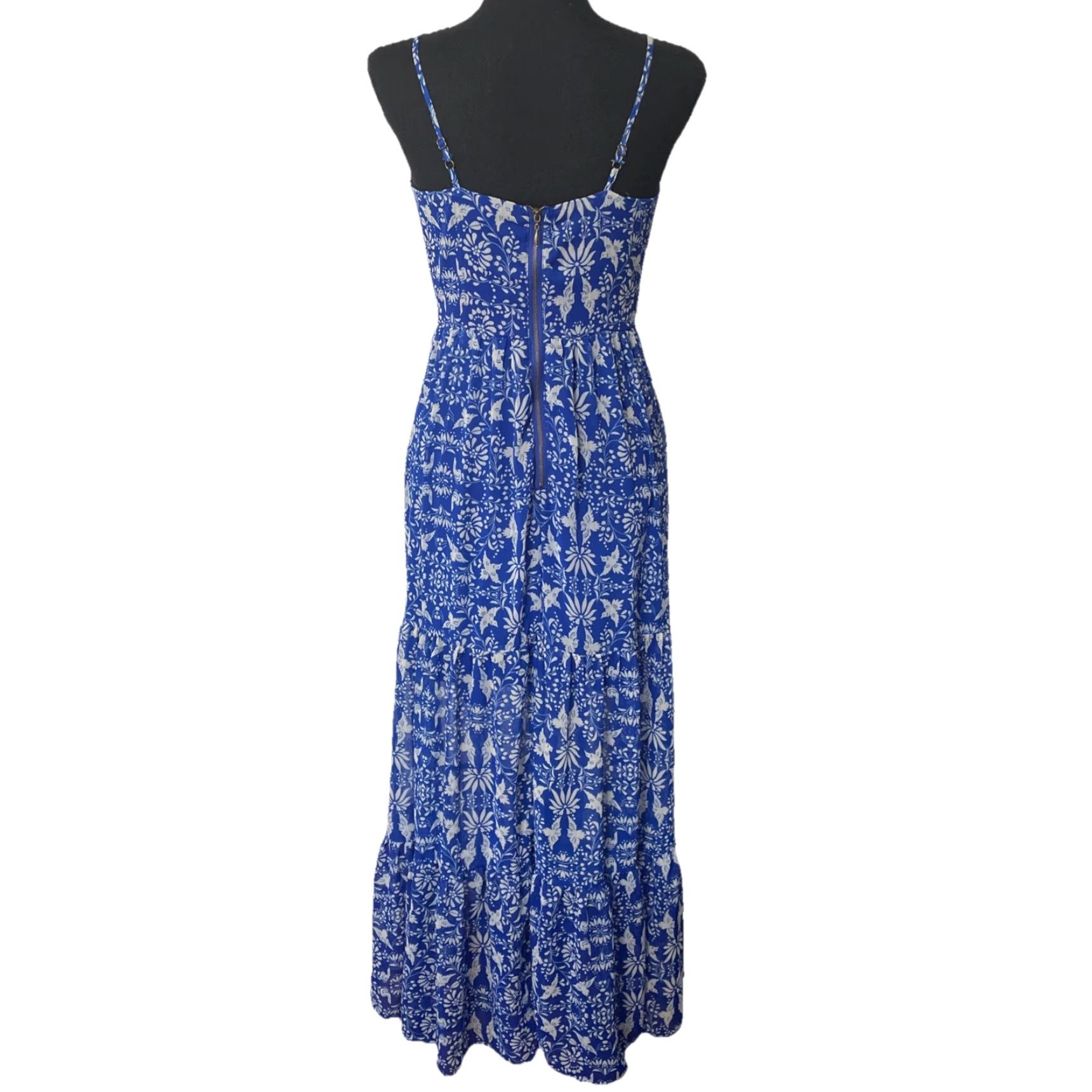 Vintage Jolt Women’s Blue Spaghetti Strap Sweetheart Neck Tiered Floral Maxi Dress S Size S / US 4 / IT 40 - 2 Thumbnail
