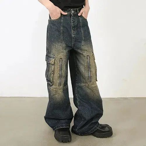Jean Multi Pocket Retro Blue Baggy Jeans Size US 33 - 4 Thumbnail