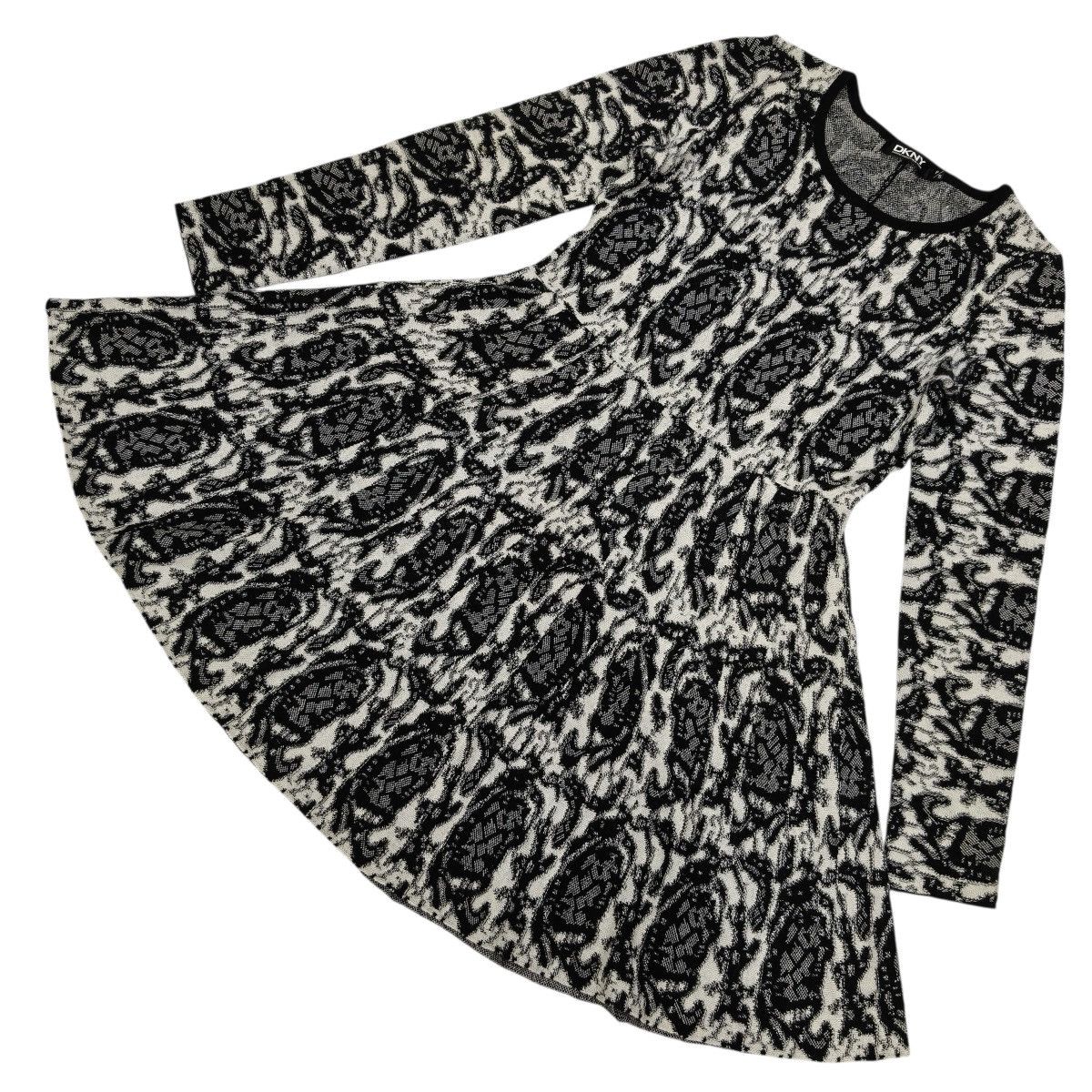 DKNY DKNY Black White Patterned Knit Long Sleeve Dress Size S / US 4 / IT 40 - 5 Thumbnail