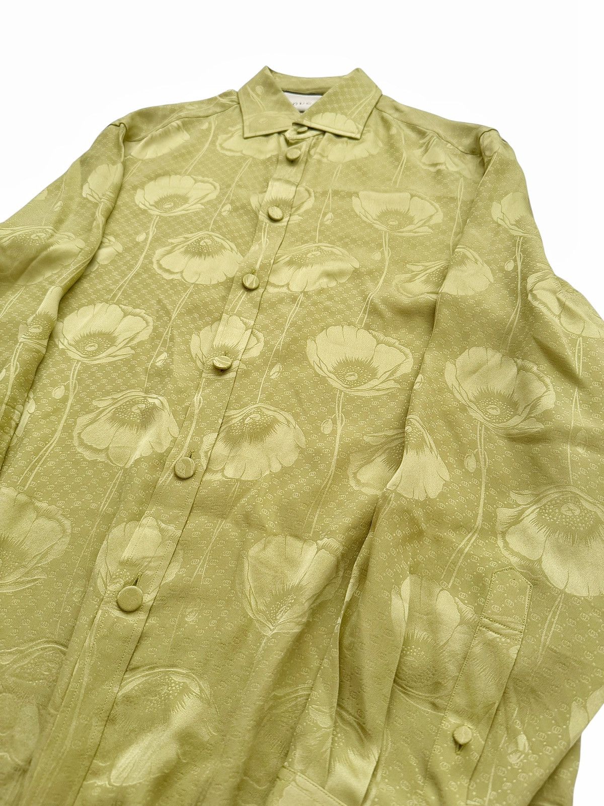 Gucci Silk Poppies Poppy Green Jacquard Shirt Size US M / EU 48-50 / 2 - 4 Thumbnail