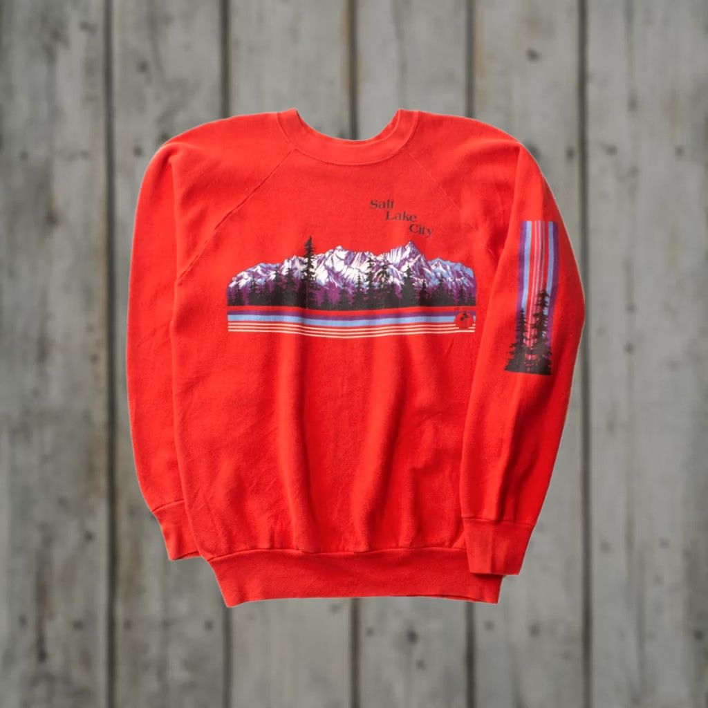 Vintage VINTAGE Miller Salt Lake City Mountains Sweatshirt 1980s Large Red Cotton/Polyester Sleeve Long Sleeve Mens Size US L / EU 52-54 / 3 - 1 Thumbnail