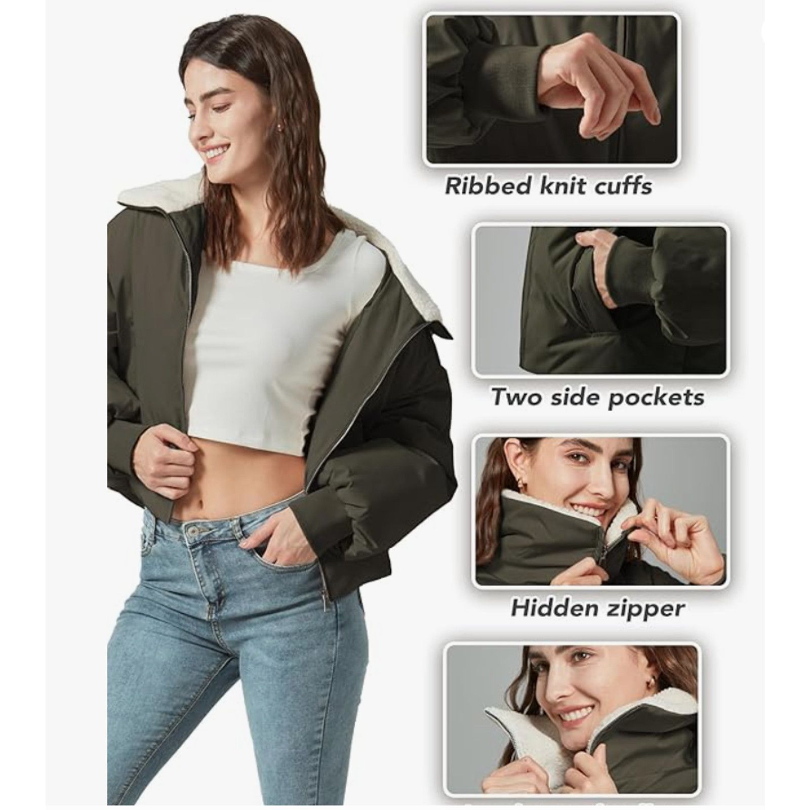 The Unbranded Brand Women's Winter Down Puffer Jacket Cropped SIZE SMALL Size L / US 10 / IT 46 - 4 Thumbnail
