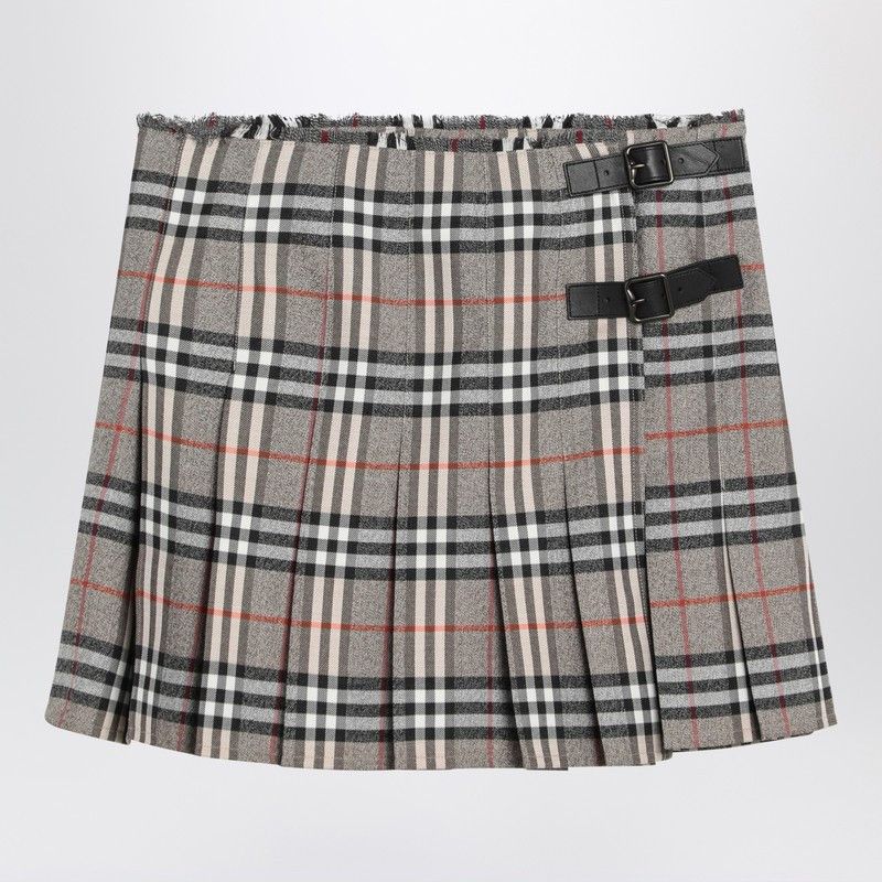 Burberry Burberry Grey Wool Kilt Skirt With Check Pattern