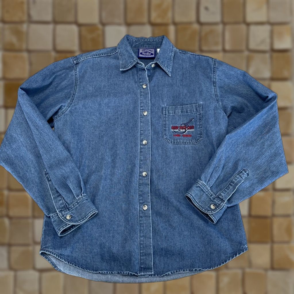 Hard Rock Cafe VINTAGE Hard Rock Cafe Women's Denim Shirt XL Blue 90s Lake Tahoe Button-Up Women Size XL / US 12-14 / IT 48-50 - 1 Thumbnail