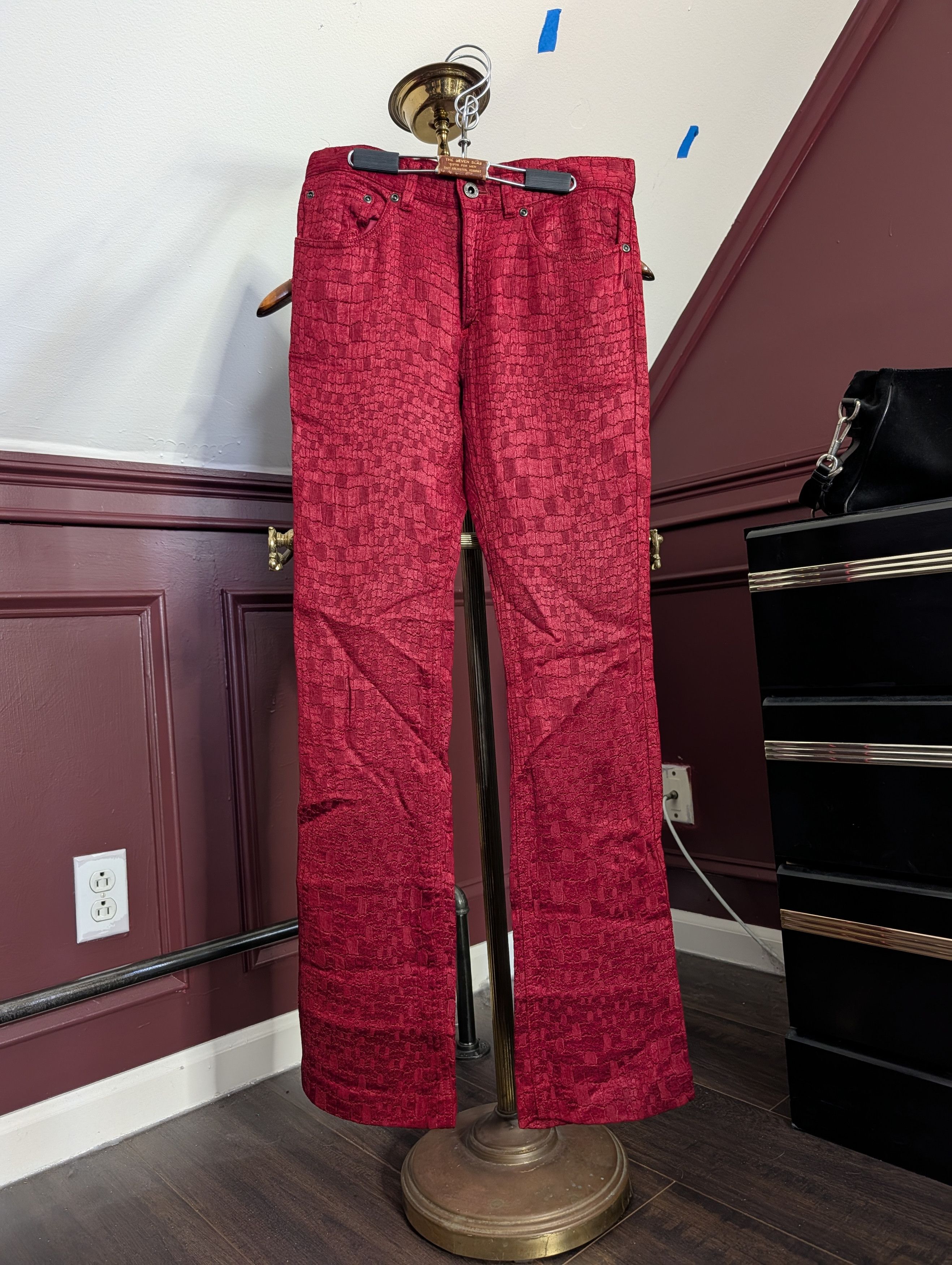 Vintage red alligator embossed flared pants Japan small