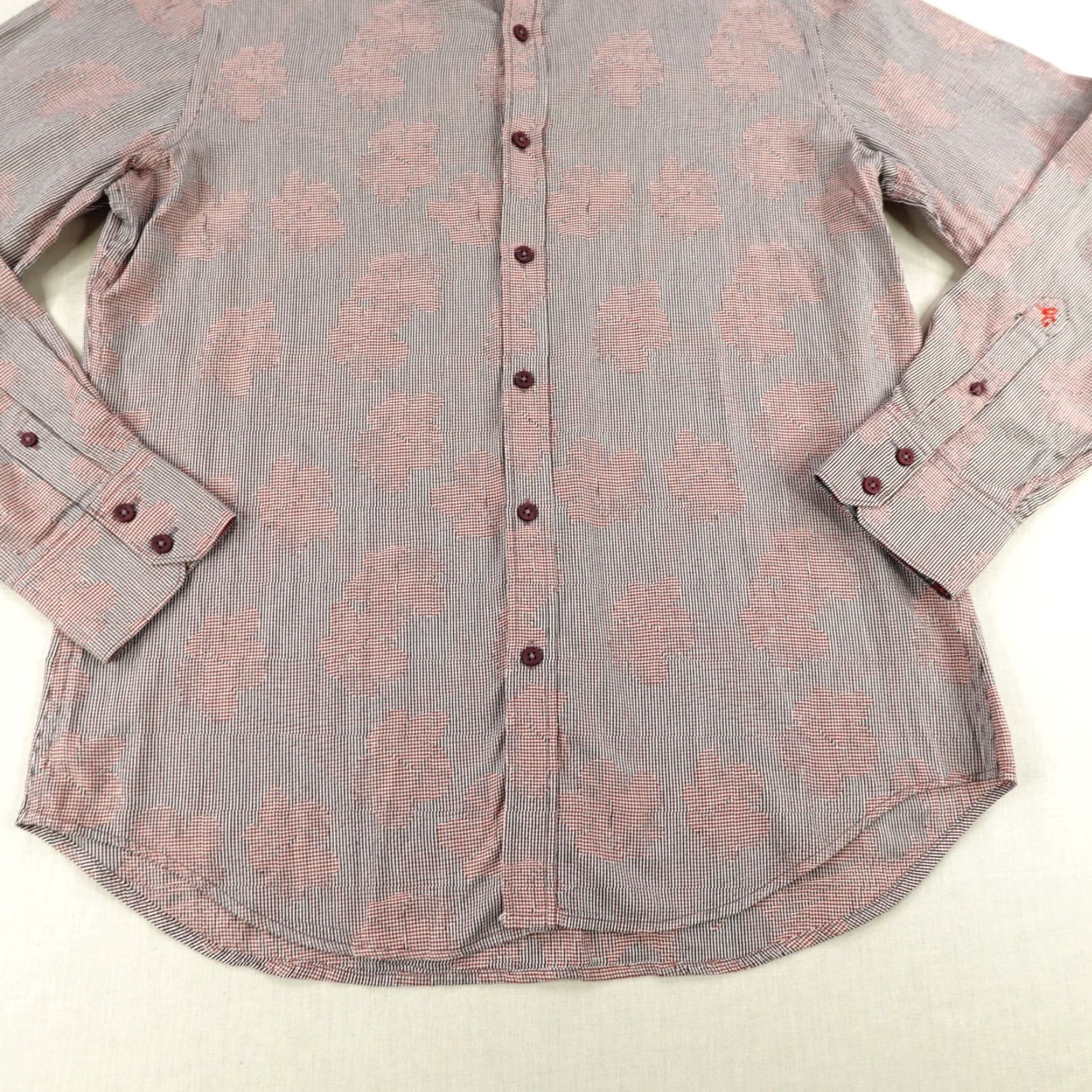 Robert Graham Robert Graham Shirt Mens Medium Red Gray Floral Flip Cuffs Button Up Gingham Size US M / EU 48-50 / 2 - 3 Thumbnail