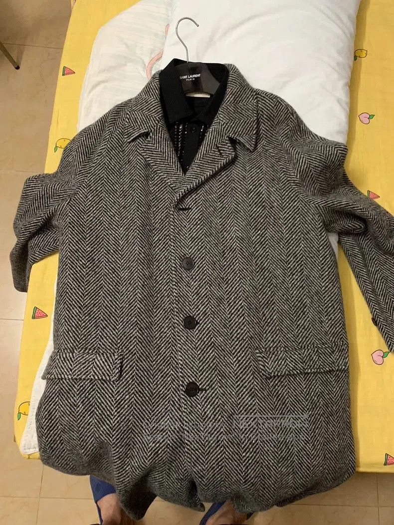 Saint Laurent Paris Saint Laurent Herringbone Wool Coat. Size US L / EU 52-54 / 3 - 1 Thumbnail