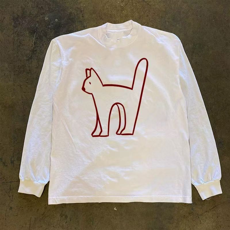 Japanese Brand White washed vintage cat print long-sleeved t-shirt Size US M / EU 48-50 / 2 - 1 Thumbnail