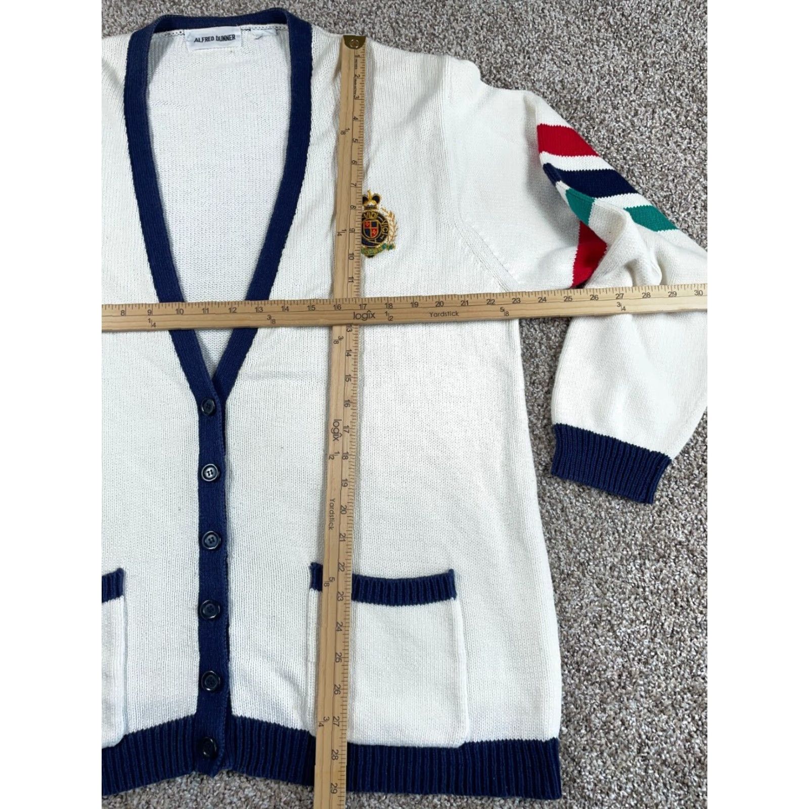 Vintage VINTAGE Women's XL 90s Collegiate Style Cardigan Sweater Alfred Dunner White Knit-Stripe Long Sleeve Casual Preppy Size XL / US 12-14 / IT 48-50 - 5 Thumbnail