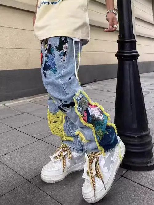 Japanese Brand × Jean Retro heavy embroidery ripped washed distressed jeans Size US 32 / EU 48 - 4 Thumbnail