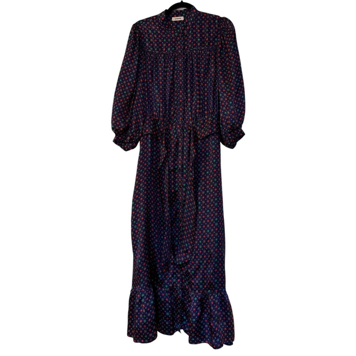 Sandro Sandro NWT Purple Tie-Waist Gathered Satin Midi Dress Size S / US 4 / IT 40 - 1 Thumbnail