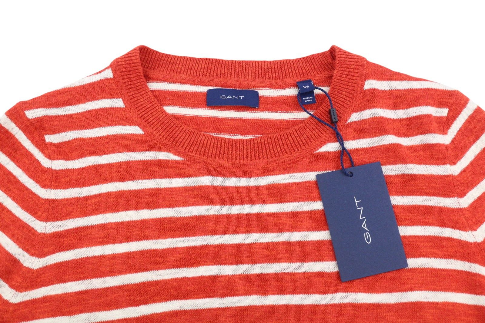 Gant BRETON STRIPE CREW XS Blood Orange Linen Blend 88070 Size XS / US 0-2 / IT 36-38 - 4 Thumbnail